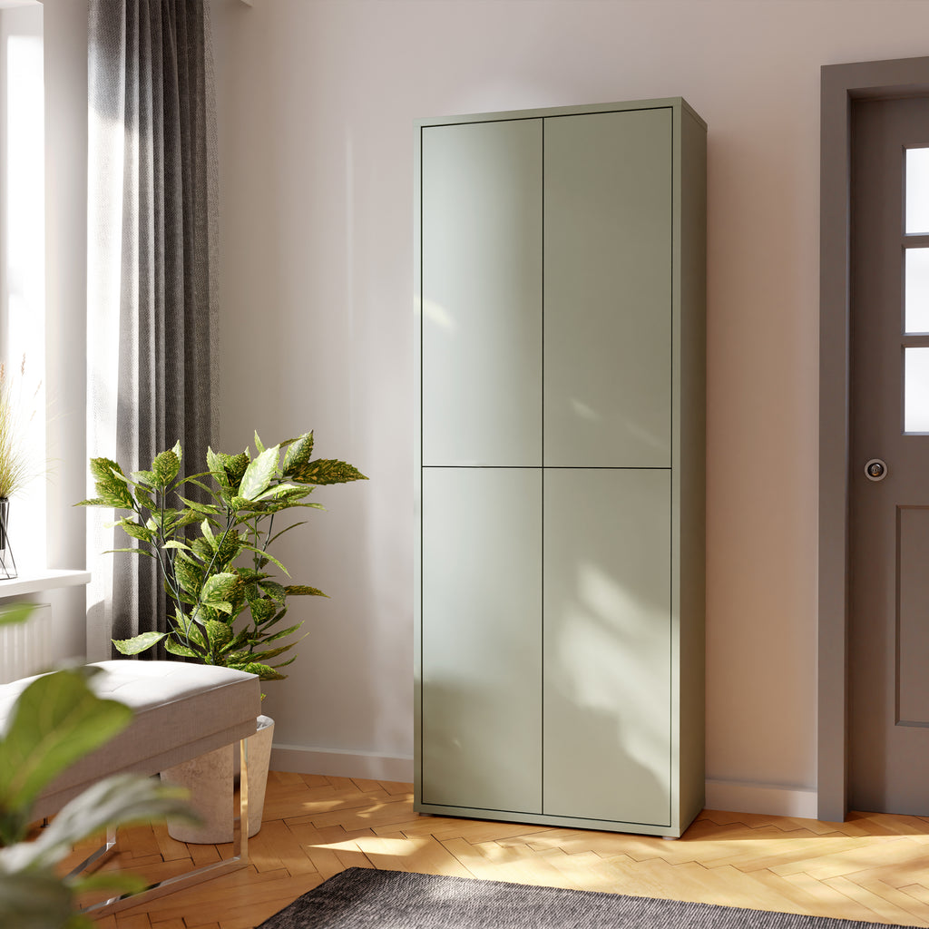 Alice Springs Tall Shoe Cabinet with 4 Doors Push-to-Open in Sage Green