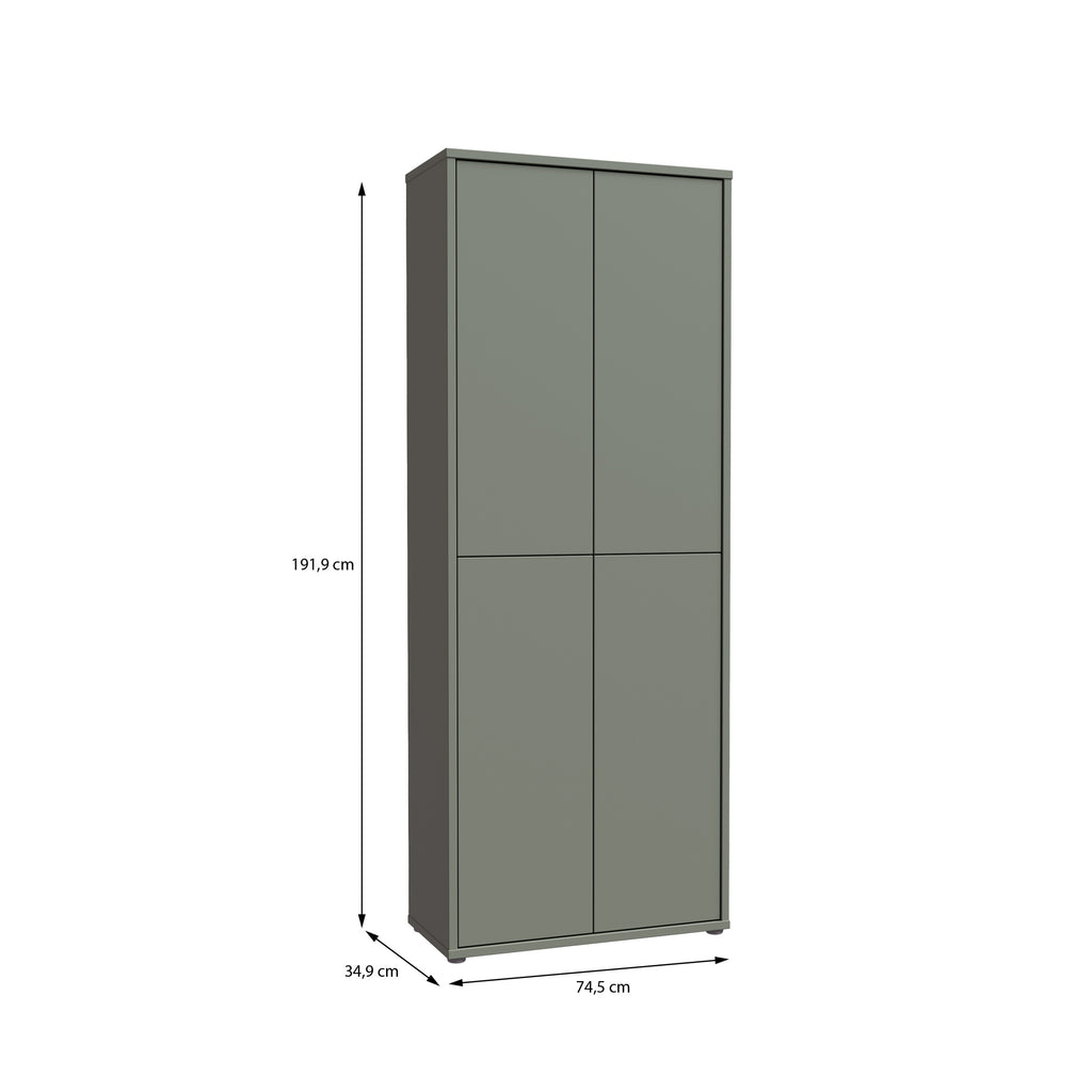 Alice Springs Tall Shoe Cabinet with 4 Doors Push-to-Open in Sage Green