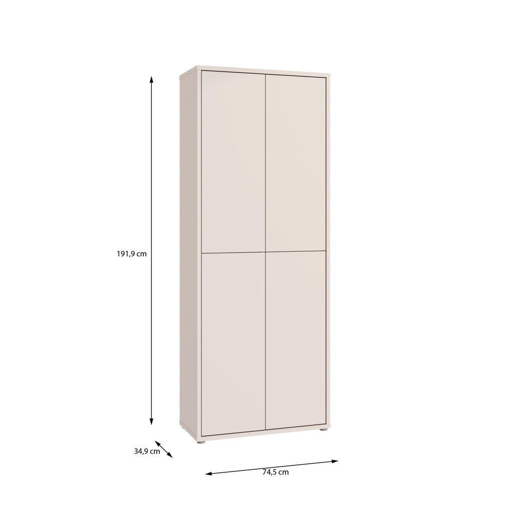 Alice Springs Tall Shoe Cabinet with 4 Doors Push-to-Open in Sand