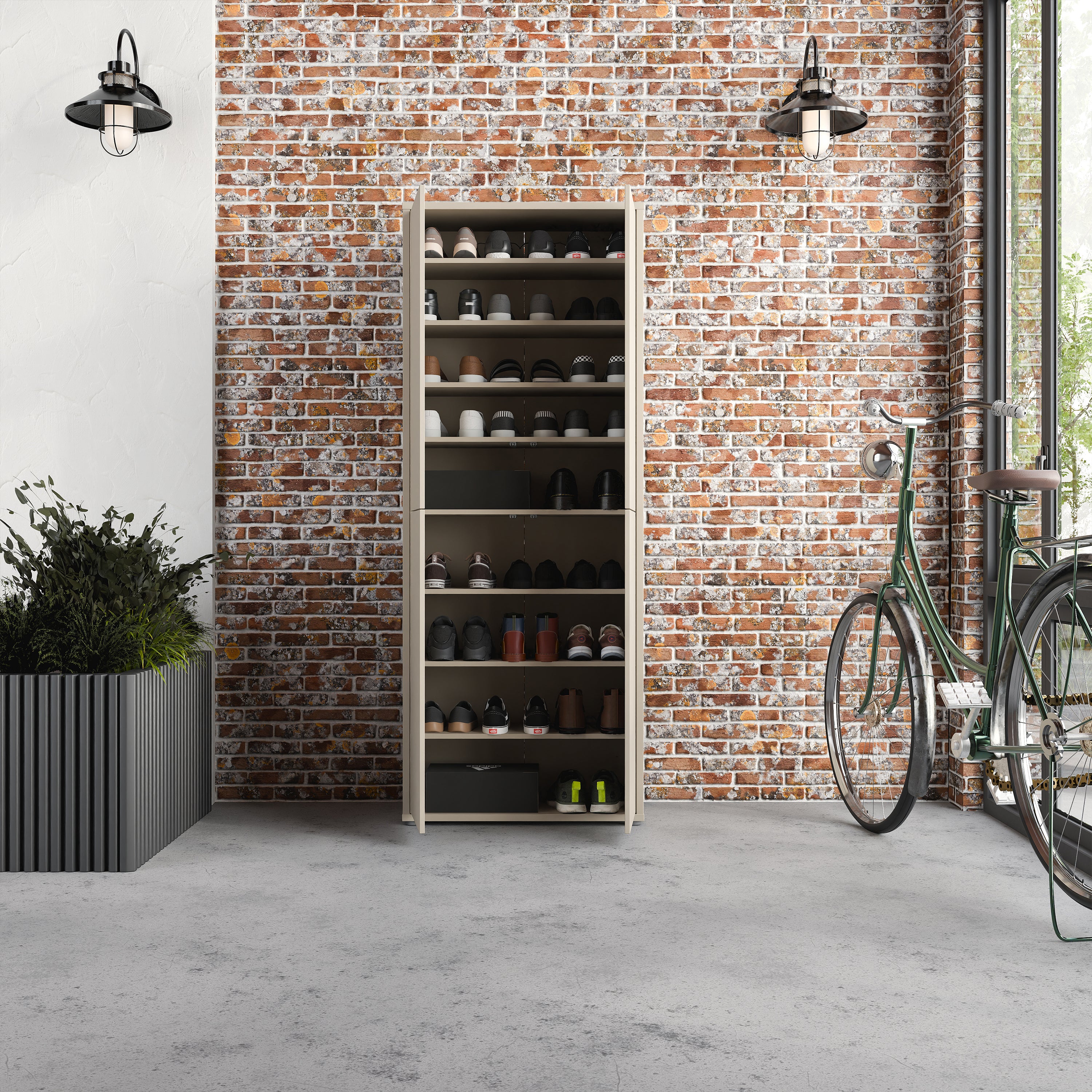 Alice Springs Tall Shoe Cabinet with 4 Doors Push-to-Open in Sand