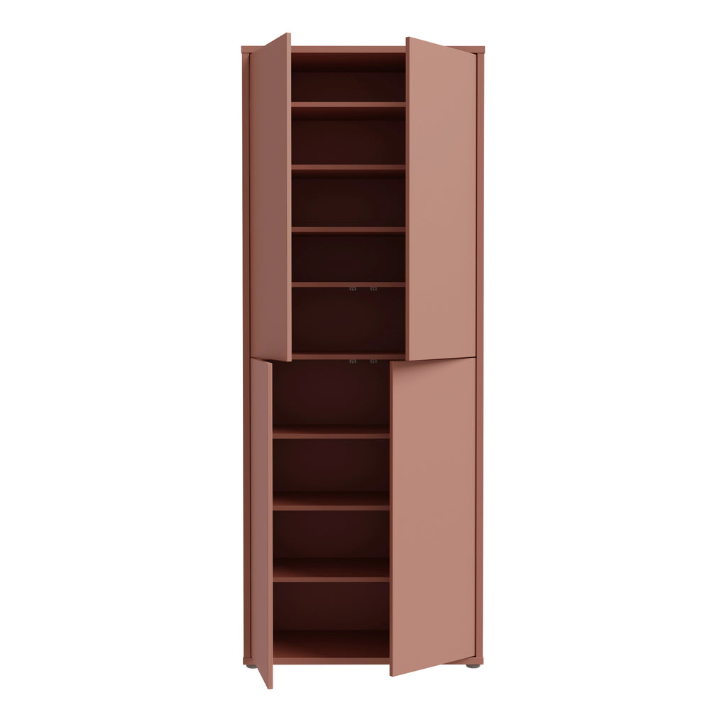 Alice Springs Tall Shoe Cabinet with 4 Doors Push-to-Open in Terracotta