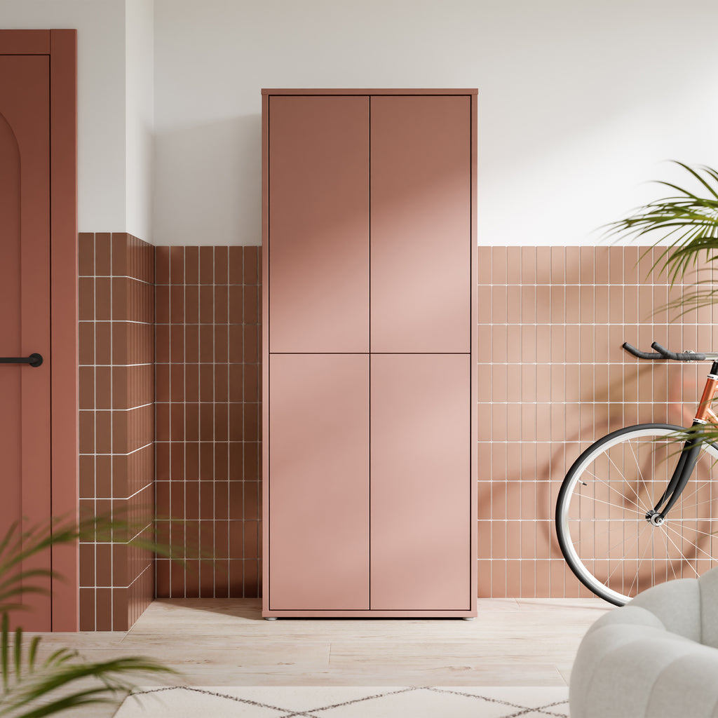 Alice Springs Tall Shoe Cabinet with 4 Doors Push-to-Open in Terracotta
