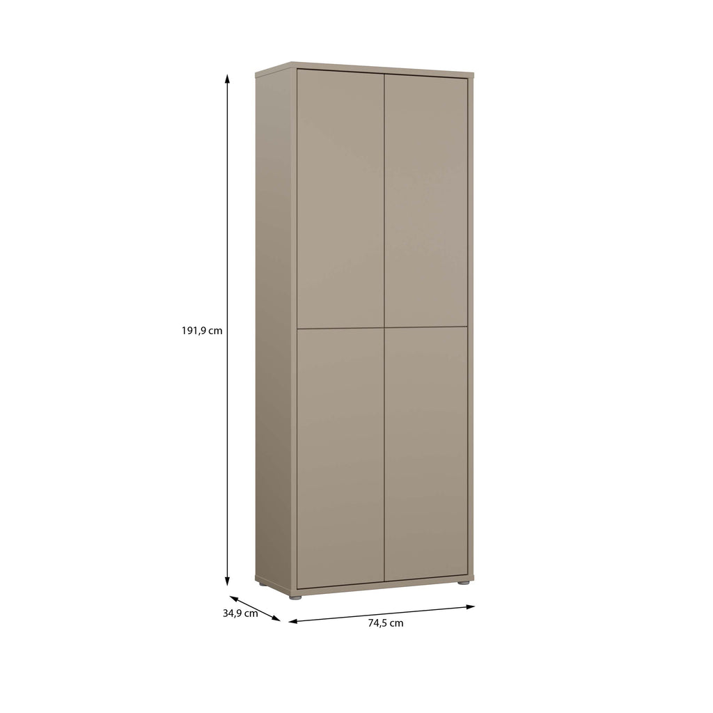 Alice Springs Tall Shoe Cabinet with 4 Doors Push-to-Open in Taupe