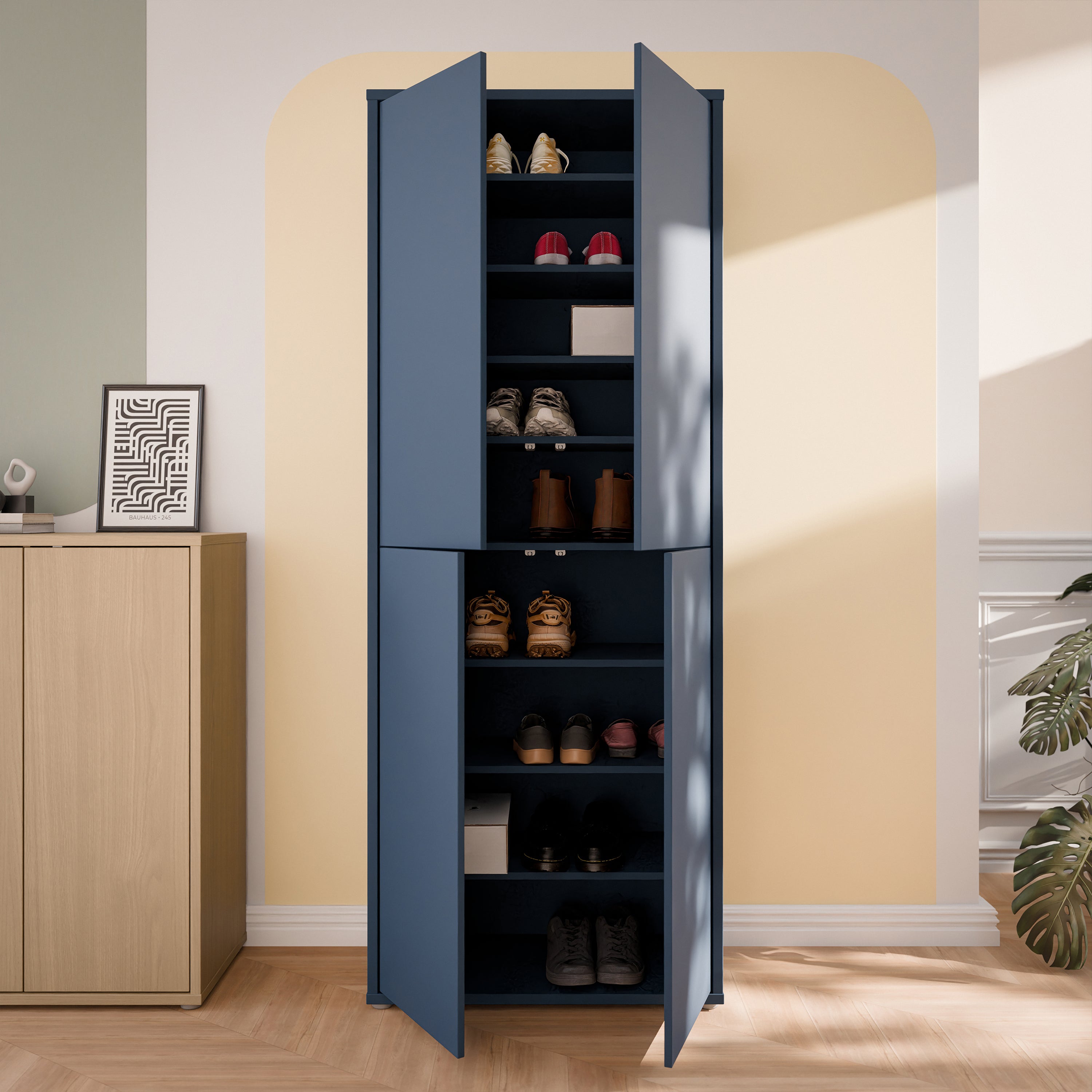 Alice Springs Tall Shoe Cabinet with 4 Doors Push-to-Open in Night Blue