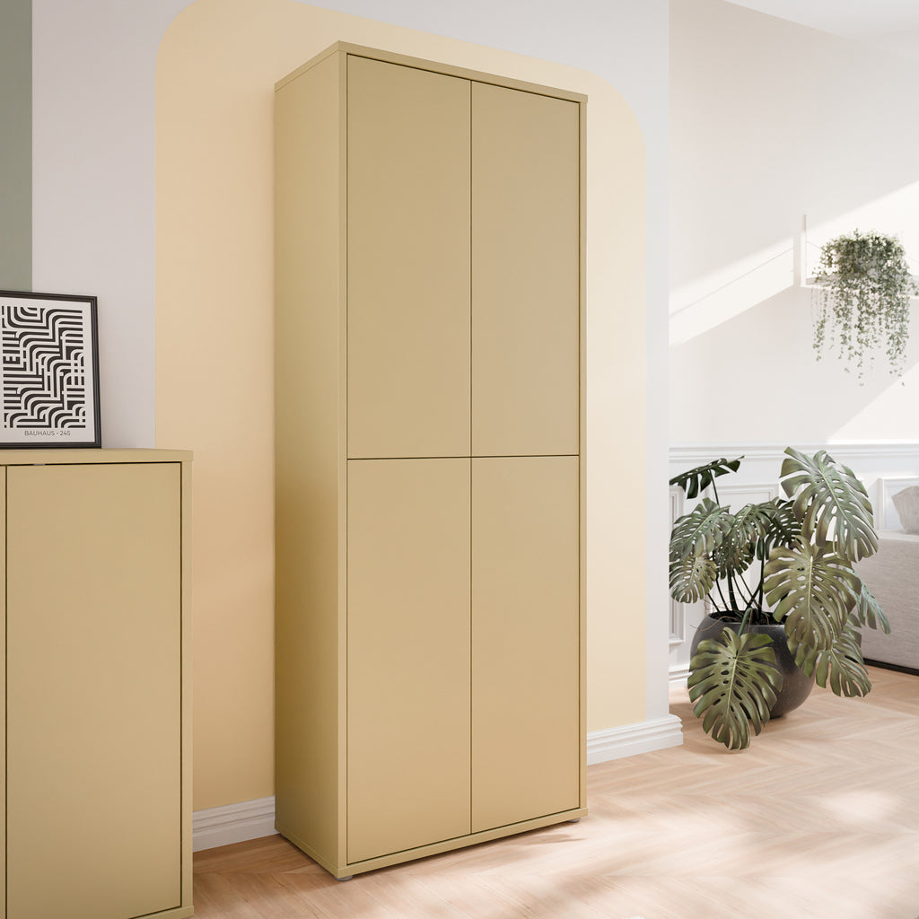 Alice Springs Tall Shoe Cabinet with 4 Doors Push-to-Open in Butter Yellow