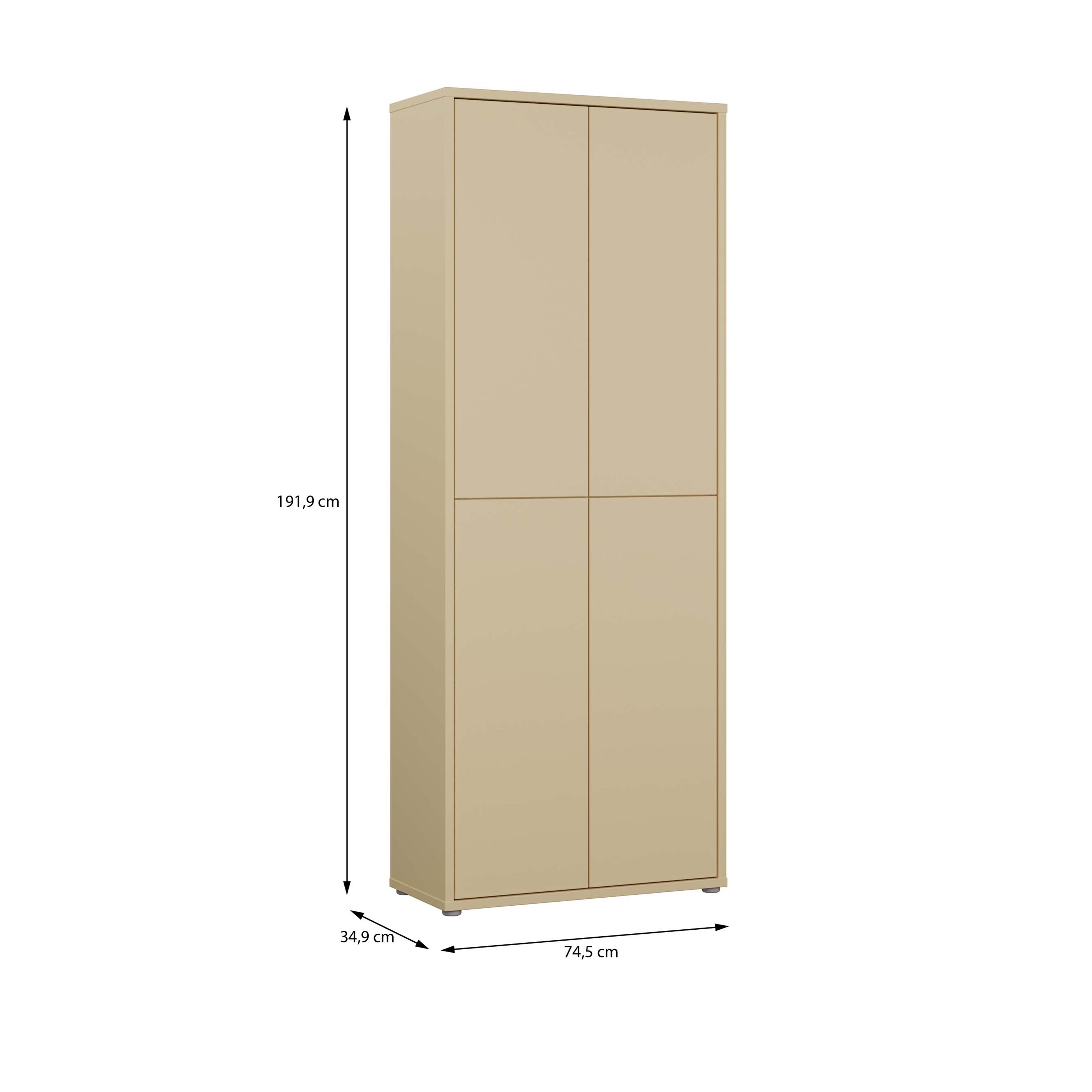 Alice Springs Tall Shoe Cabinet with 4 Doors Push-to-Open in Butter Yellow