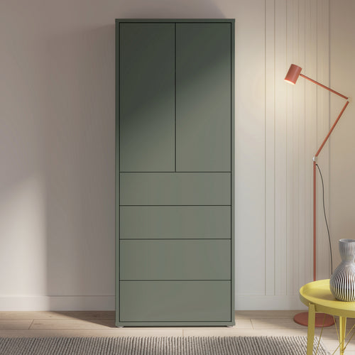 Alice Springs Tall Storage Cabinet with Push-to-Open Doors & 4 Drawers in Sage Green