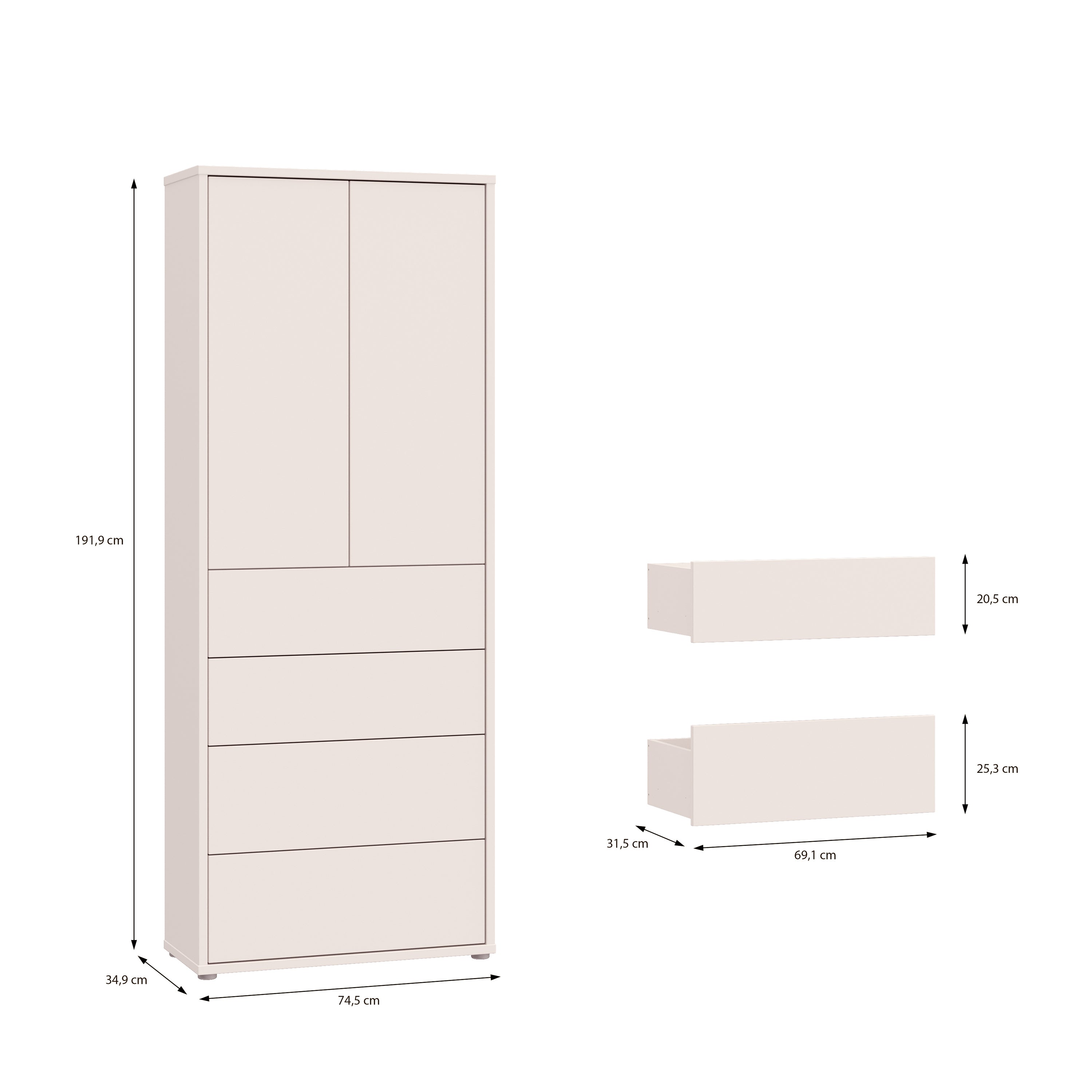 Alice Springs Tall Storage Cabinet with Push-to-Open Doors & 4 Drawers in Sand