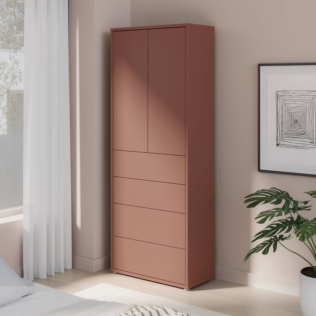 Alice Springs Tall Storage Cabinet with Push-to-Open Doors & 4 Drawers in Terracotta
