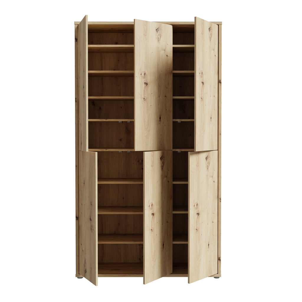 Alice Springs Shoe Cabinet with 6 Doors Push-to-Open in Artisan Oak