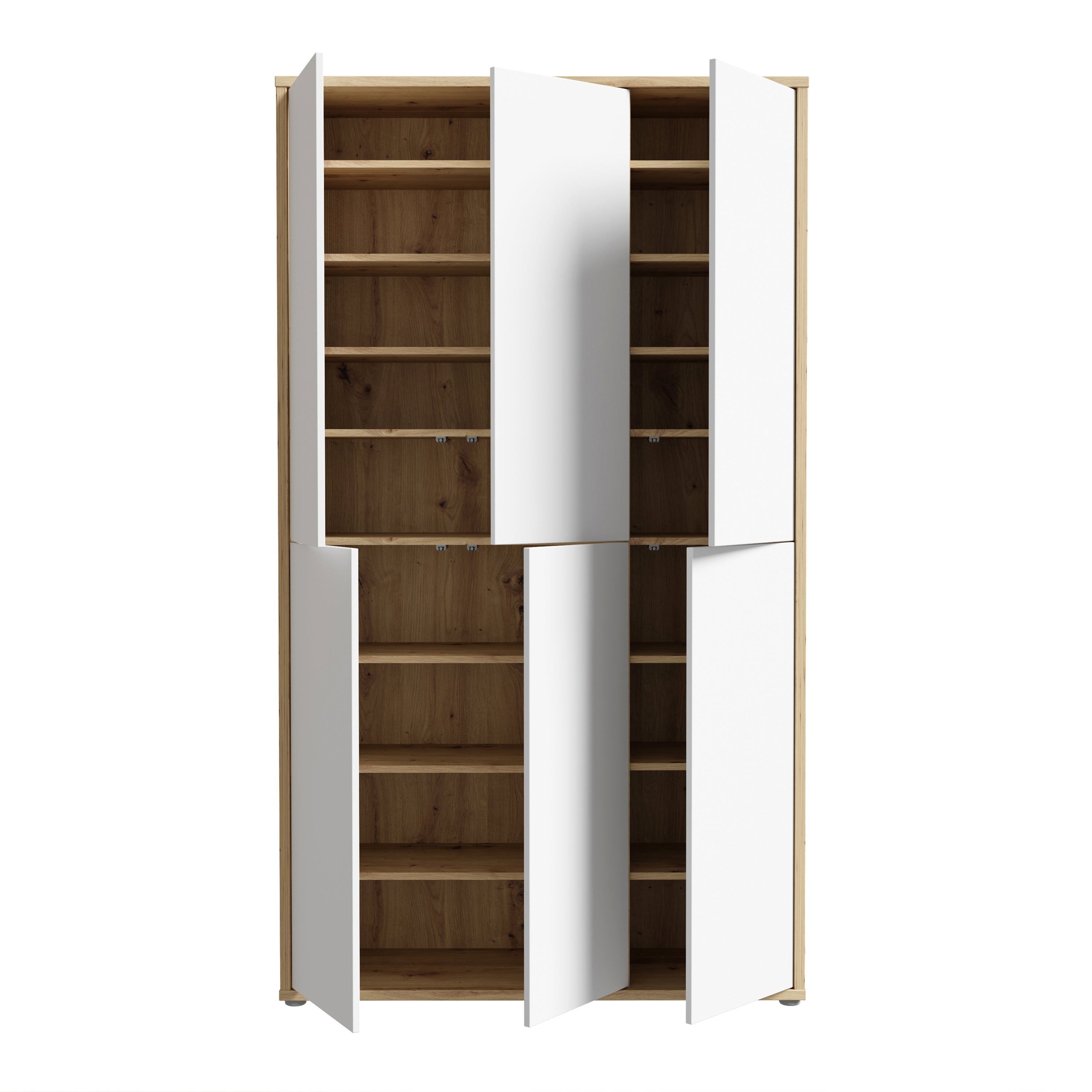 Alice Springs Shoe cabinet with 6 Doors Push-to-Open in Artisan Oak and Light Grey Doors