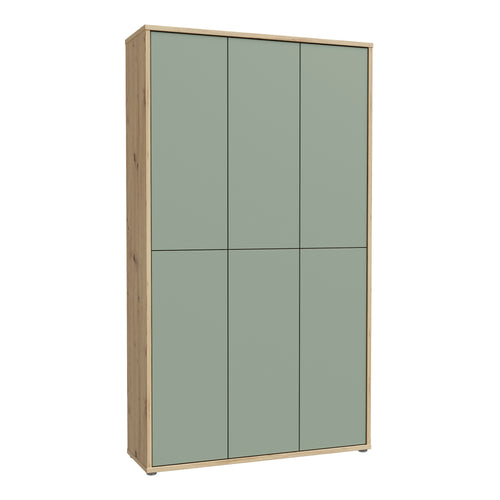 Alice Springs Shoe Cabinet with 6 Doors Push-to-Open in Artisan Oak and Sage Green Doors