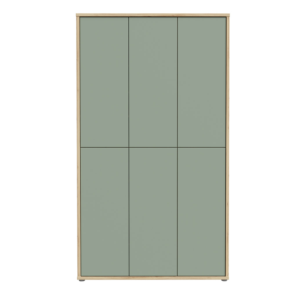 Alice Springs Shoe Cabinet with 6 Doors Push-to-Open in Artisan Oak and Sage Green Doors