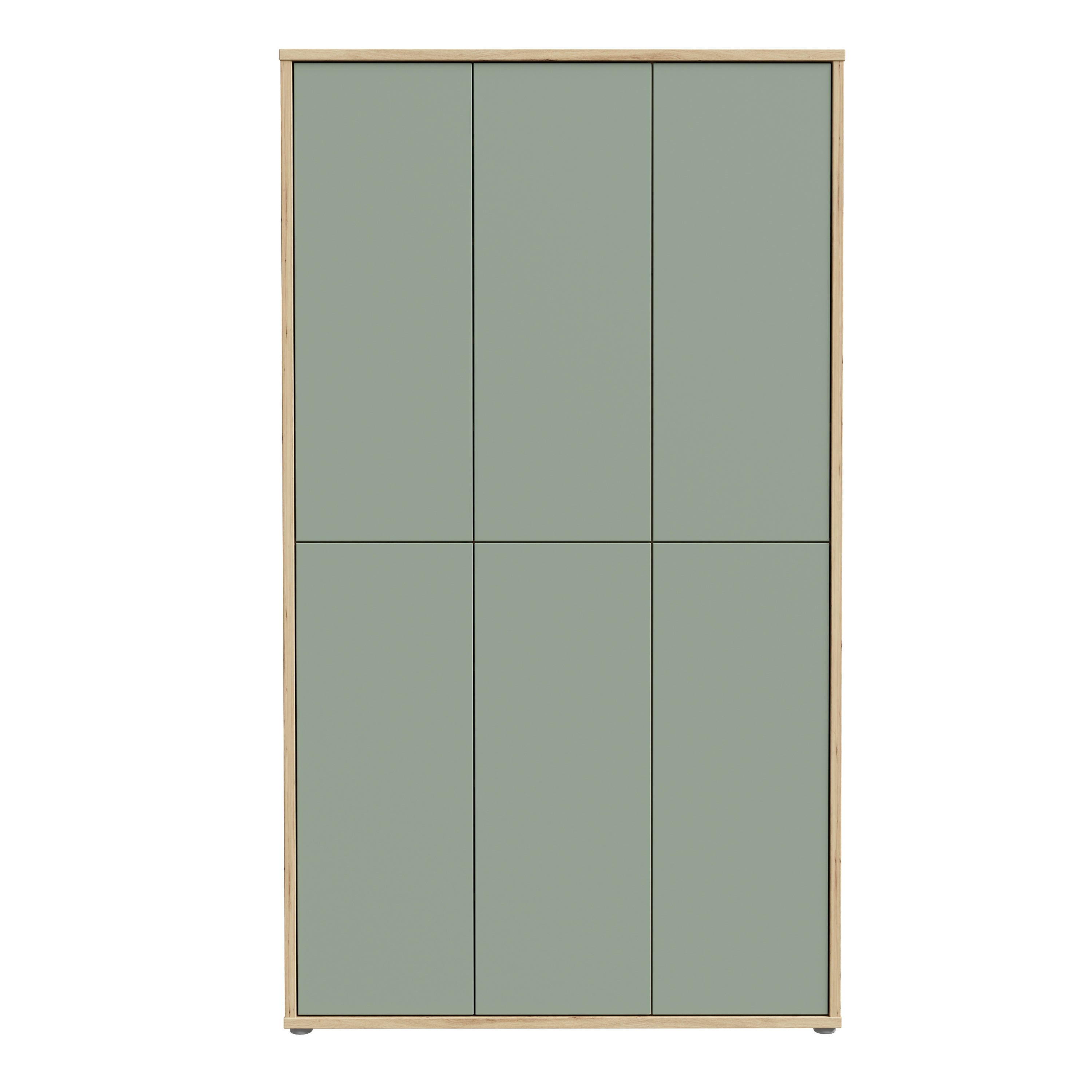 Alice Springs Shoe Cabinet with 6 Doors Push-to-Open in Artisan Oak and Sage Green Doors