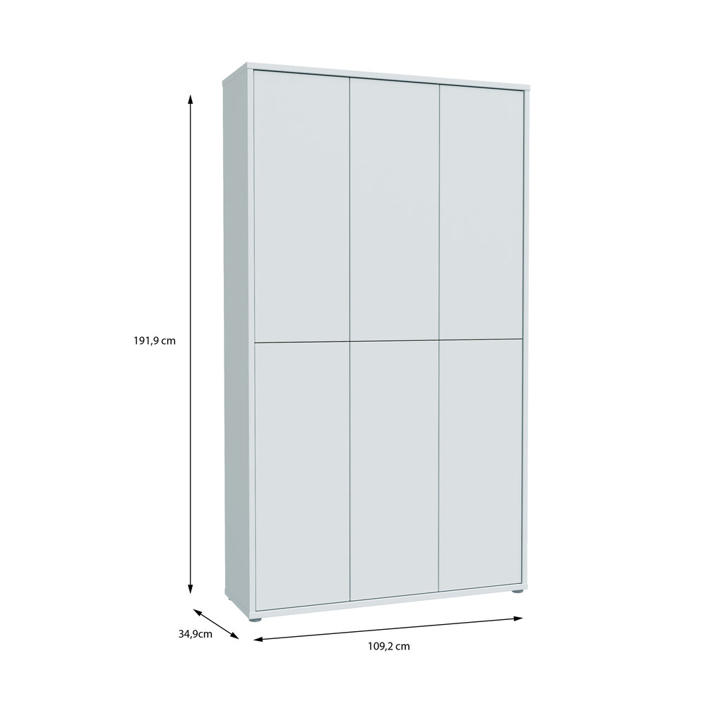 Alice Springs Tall Shoe Cabinet with 6 Doors Push-to-Open in Light Grey