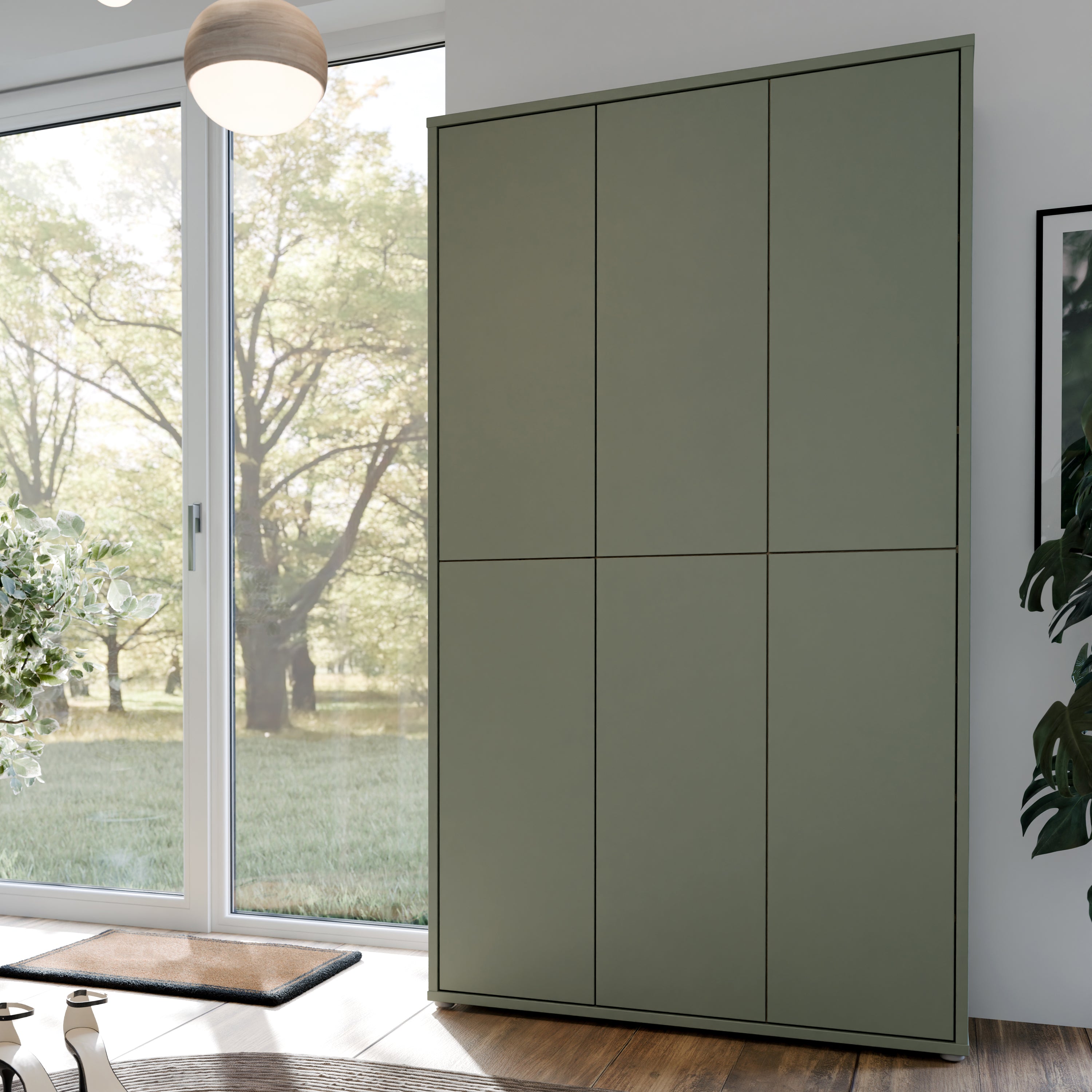 Alice Springs Tall Shoe Cabinet with 6 Doors Push-to-Open in Sage Green