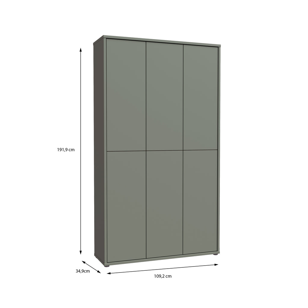 Alice Springs Tall Shoe Cabinet with 6 Doors Push-to-Open in Sage Green