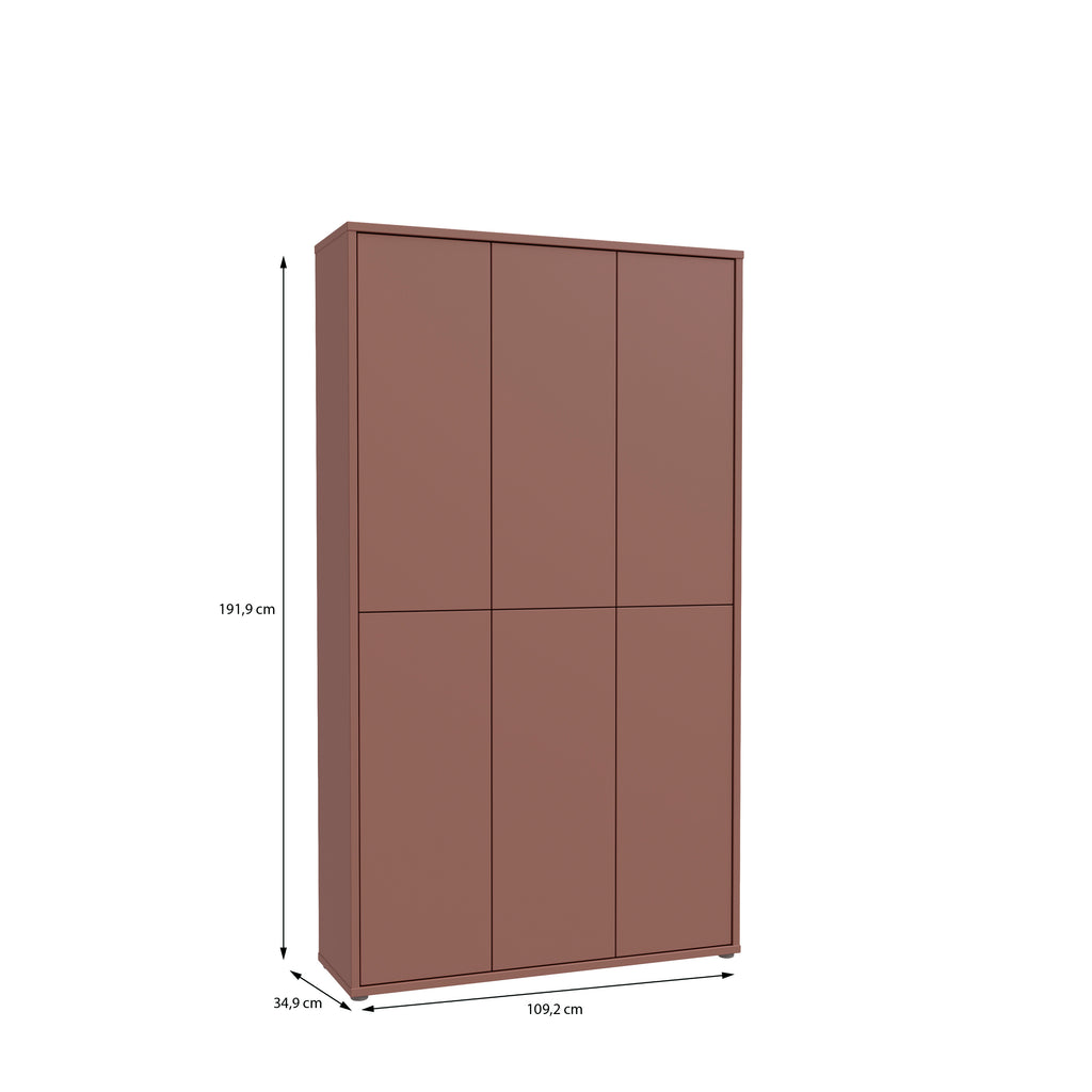 Alice Springs Tall Shoe Cabinet with 6 Doors Push-to-Open in Terracotta
