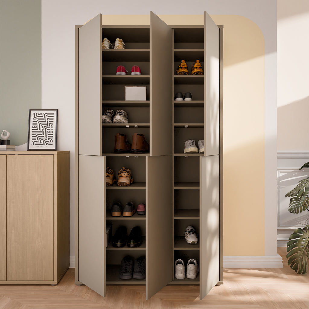 Alice Springs Tall Shoe Cabinet with 6 Doors Push-to-Open in Taupe