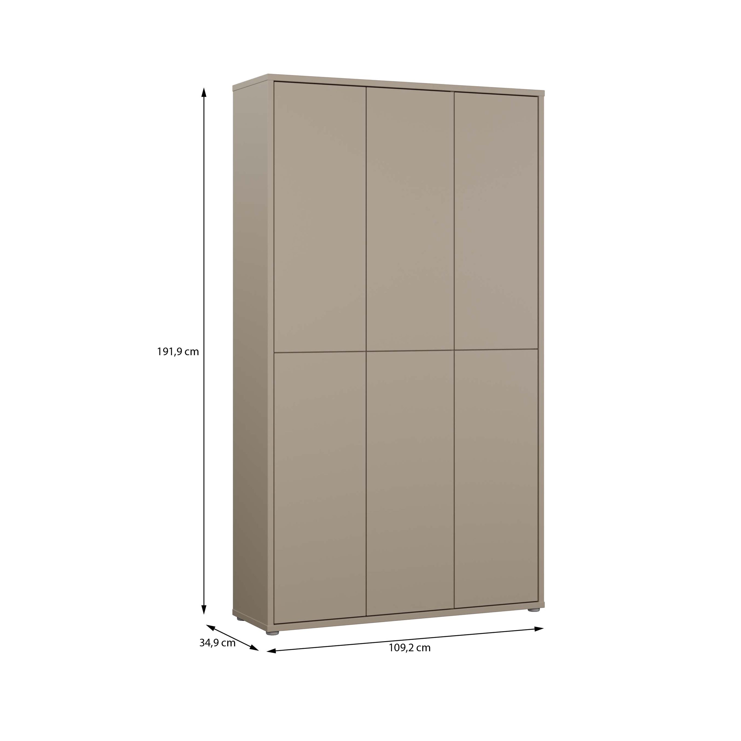 Alice Springs Tall Shoe Cabinet with 6 Doors Push-to-Open in Taupe