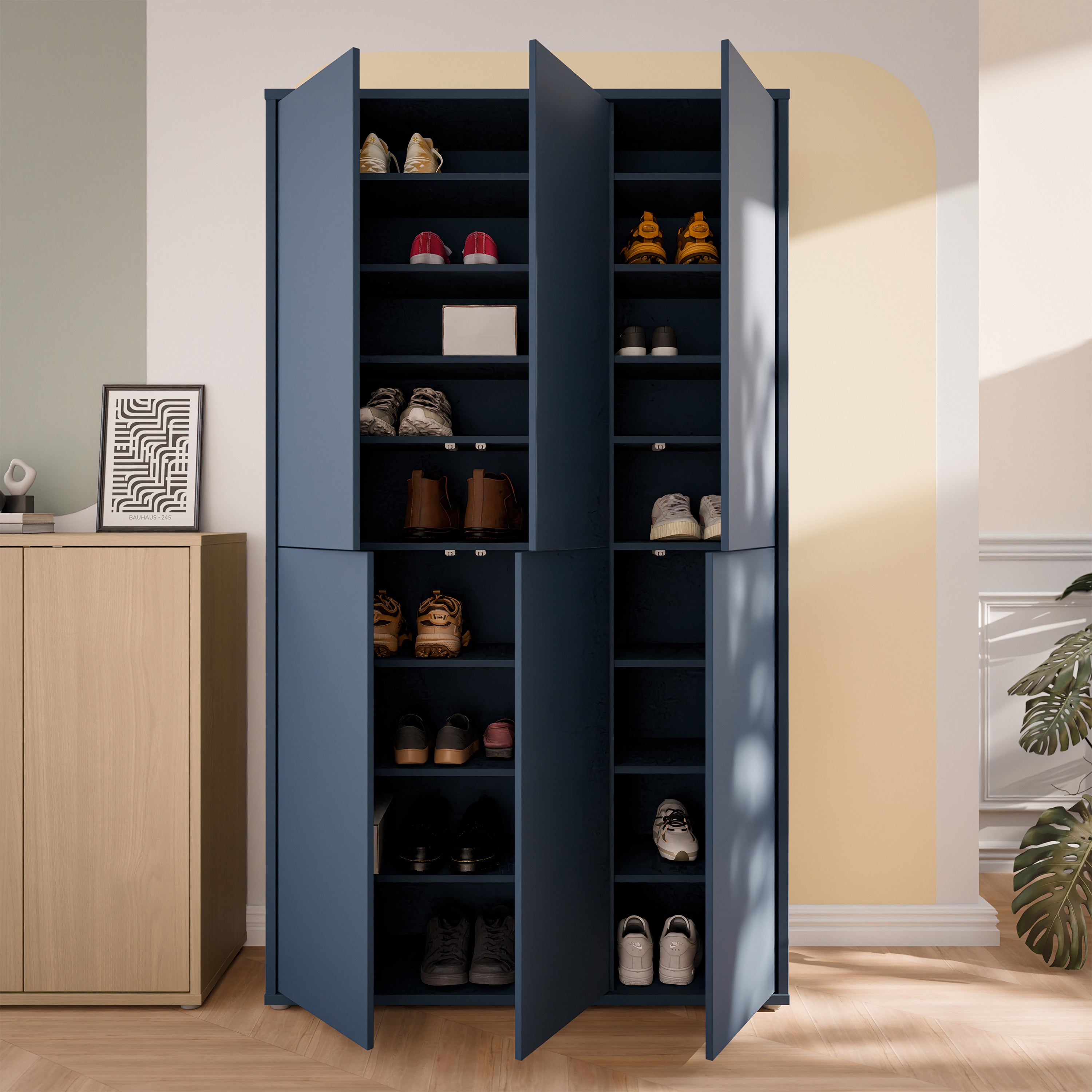 Alice Springs Tall Shoe Cabinet with 6 Doors Push-to-Open in Night Blue