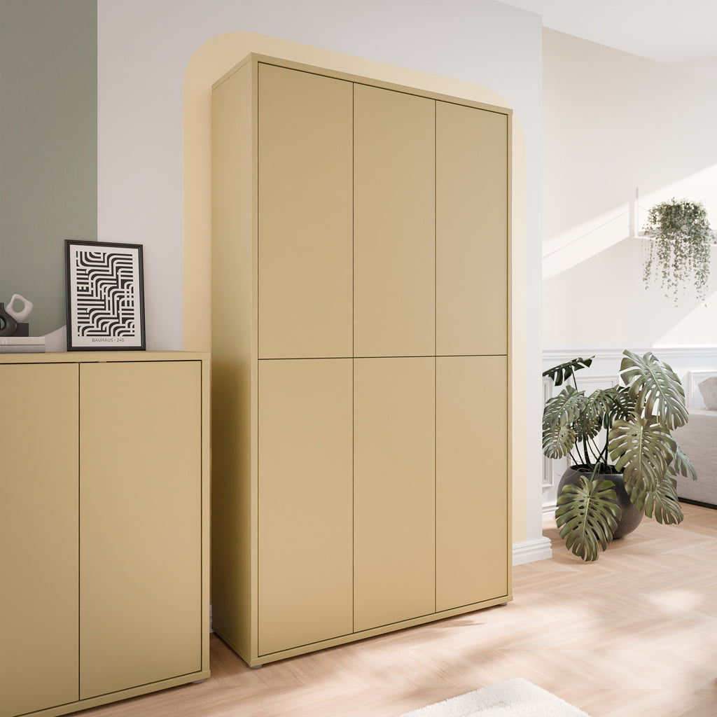 Alice Springs Tall Shoe Cabinet with 6 Doors Push-to-Open in Butter Yellow