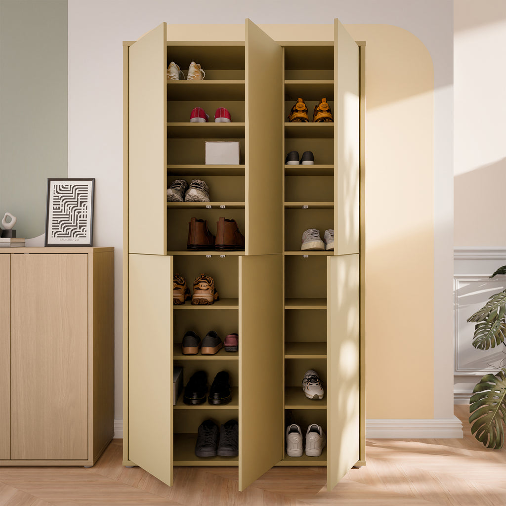 Alice Springs Tall Shoe Cabinet with 6 Doors Push-to-Open in Butter Yellow