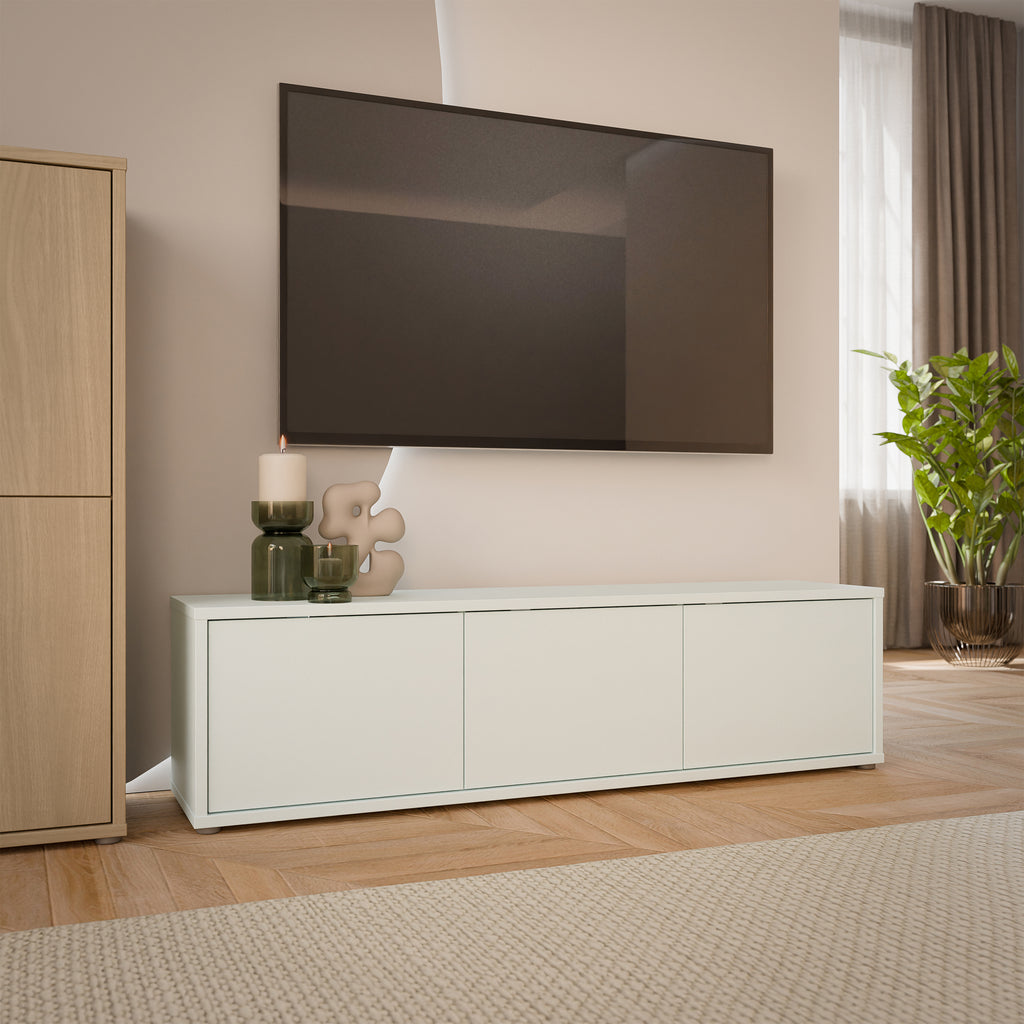 Alice Springs Wide TV Cabinet with 3 Doors Push-to-Open in Light Grey