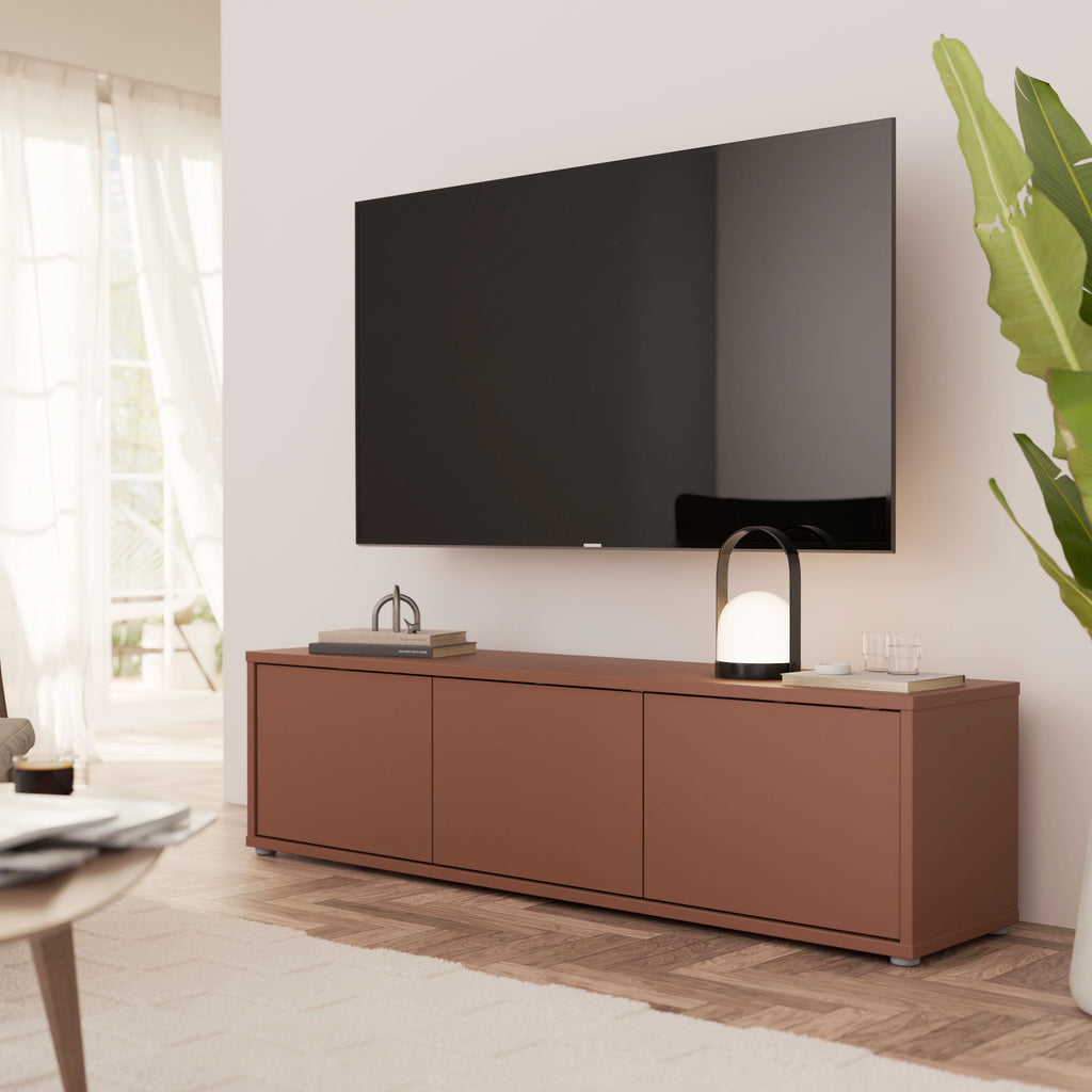 Alice Springs Wide TV Cabinet with 3 Doors Push-to-Open in Terracotta
