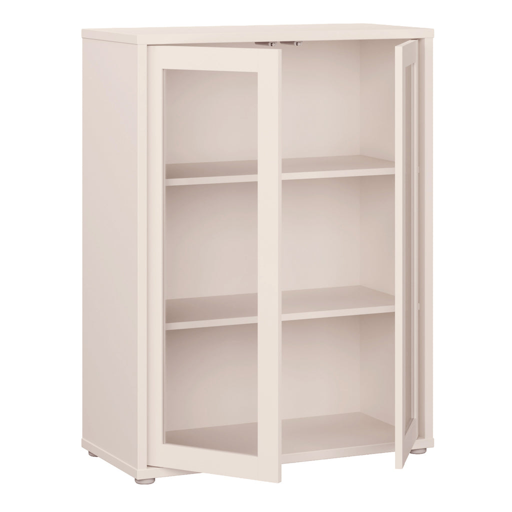 Alice Springs Low Glass Fronted Cabinet with 2 Push-to-Open Doors in Sand
