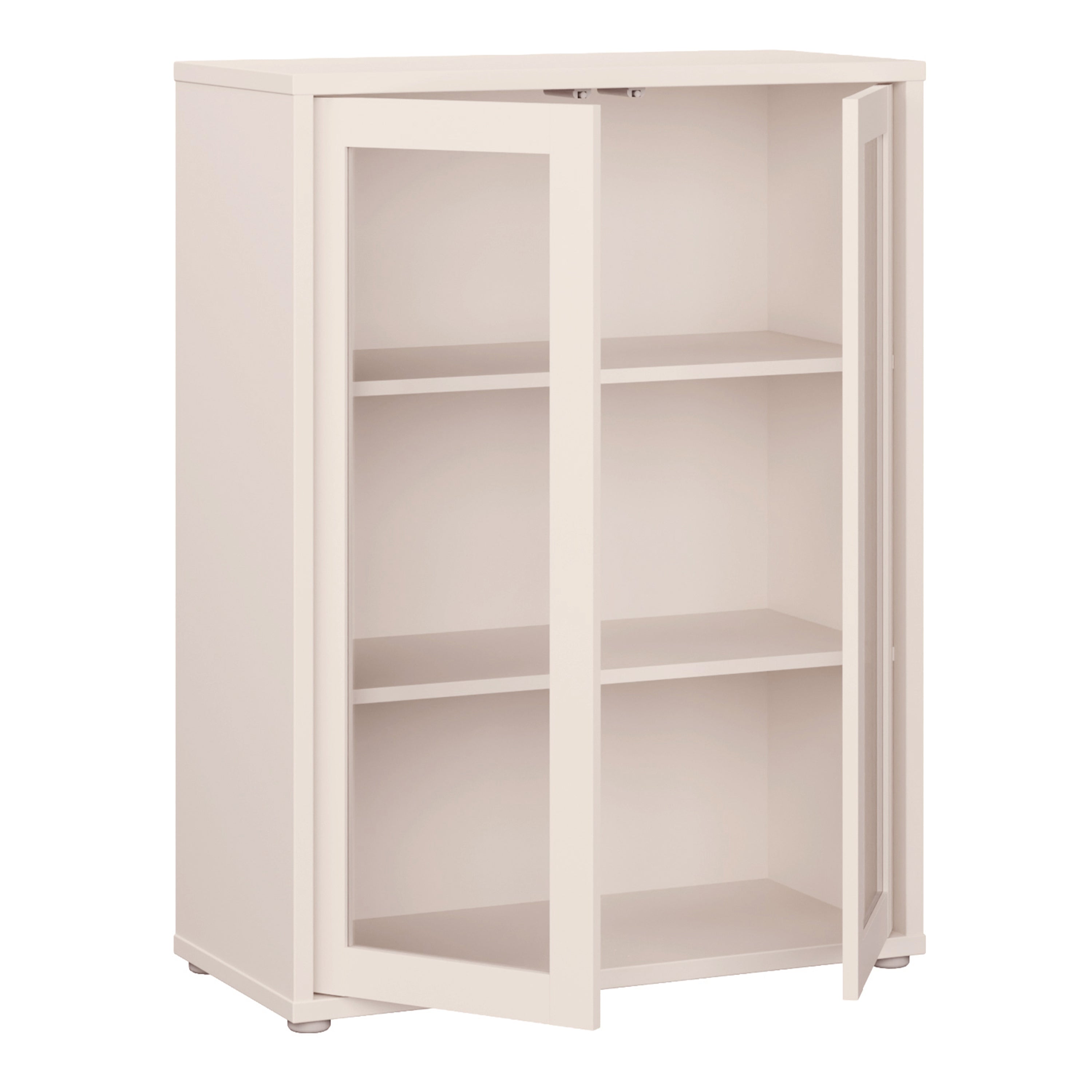 Alice Springs Low Glass Fronted Cabinet with 2 Push-to-Open Doors in Sand