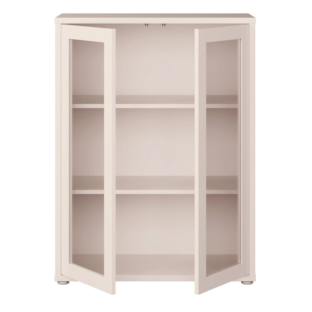 Alice Springs Low Glass Fronted Cabinet with 2 Push-to-Open Doors in Sand