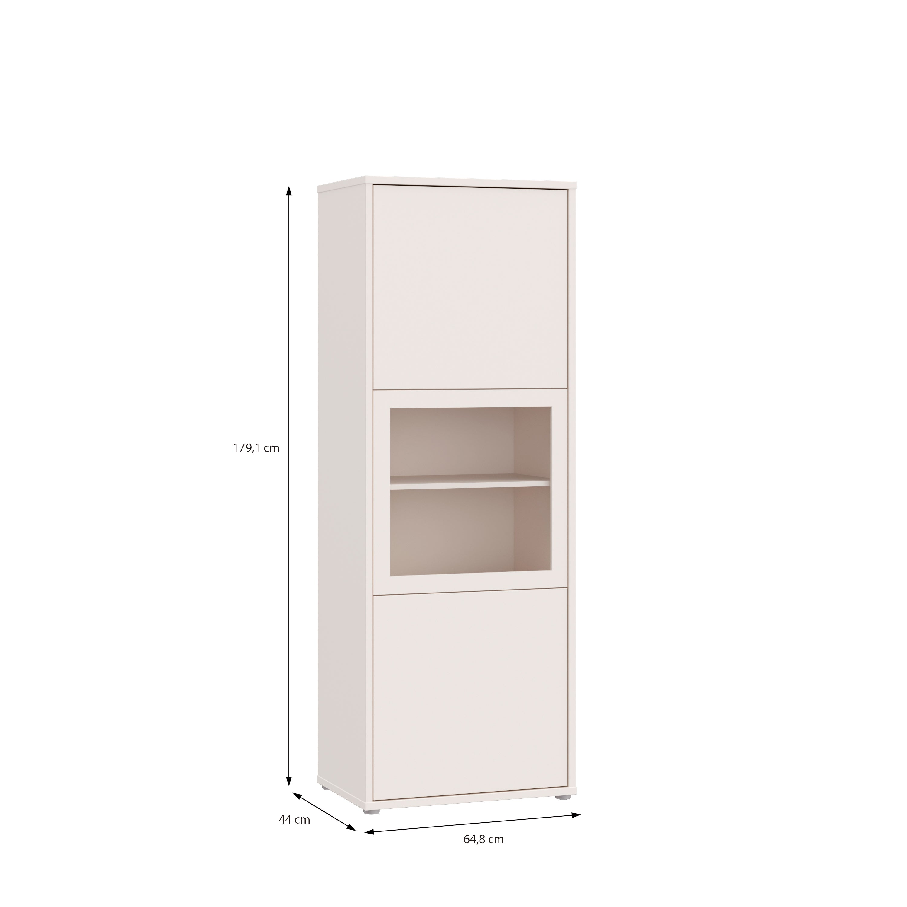 Alice Springs Narrow Display Cabinet with 3 Push-to-Open Doors in Sand