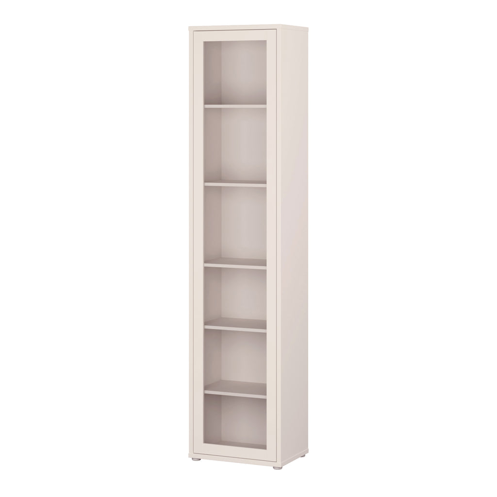 Alice Springs Slim Tall Display Cabinet with 1 Glass Door Push-to-Open & 5 Shelves in Sand