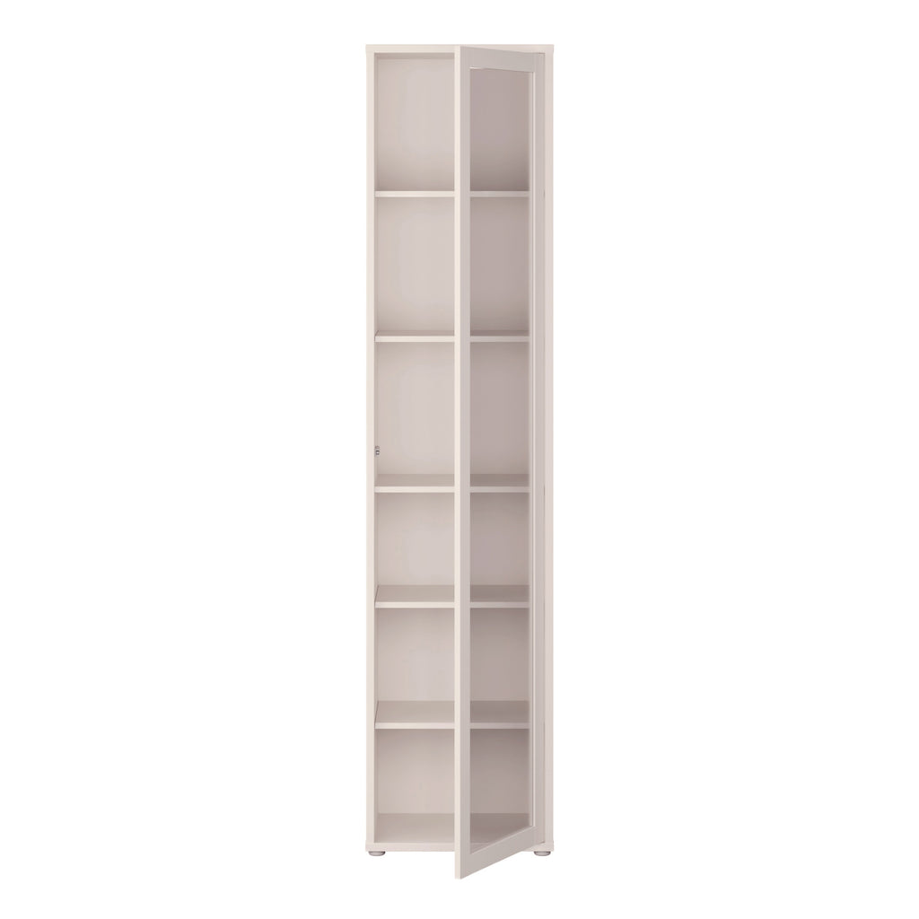 Alice Springs Slim Tall Display Cabinet with 1 Glass Door Push-to-Open & 5 Shelves in Sand
