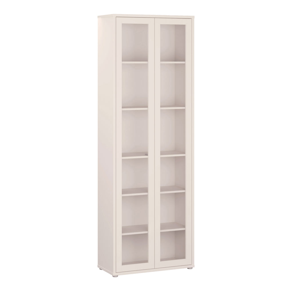 Alice Springs Slim Tall Display Cabinet with 2 Glass Doors Push-to-Open & 5 Shelves in Sand
