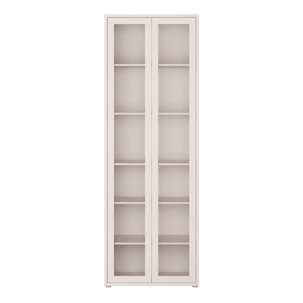 Alice Springs Slim Tall Display Cabinet with 2 Glass Doors Push-to-Open & 5 Shelves in Sand