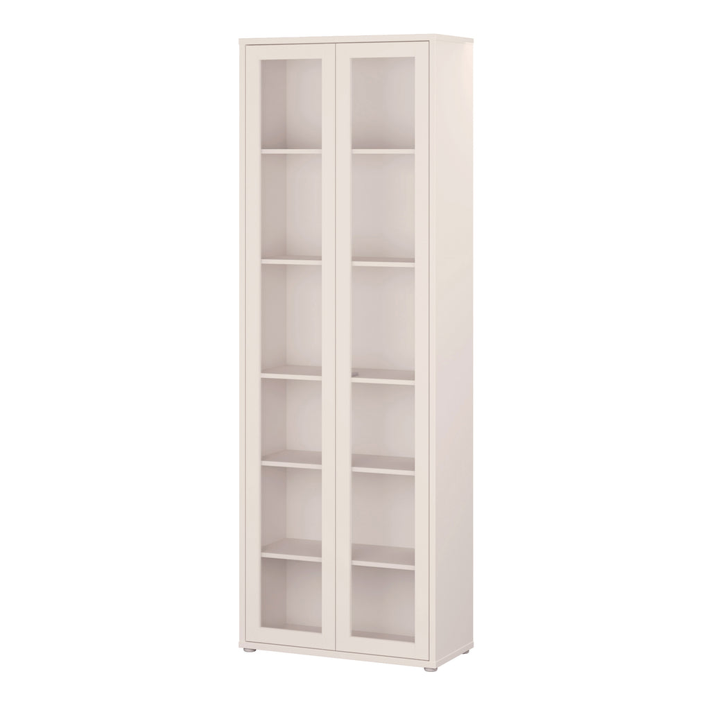 Alice Springs Slim Tall Display Cabinet with 2 Glass Doors Push-to-Open & 5 Shelves in Sand