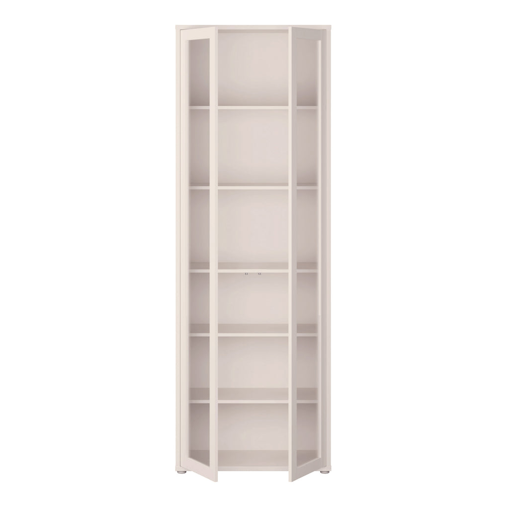 Alice Springs Slim Tall Display Cabinet with 2 Glass Doors Push-to-Open & 5 Shelves in Sand