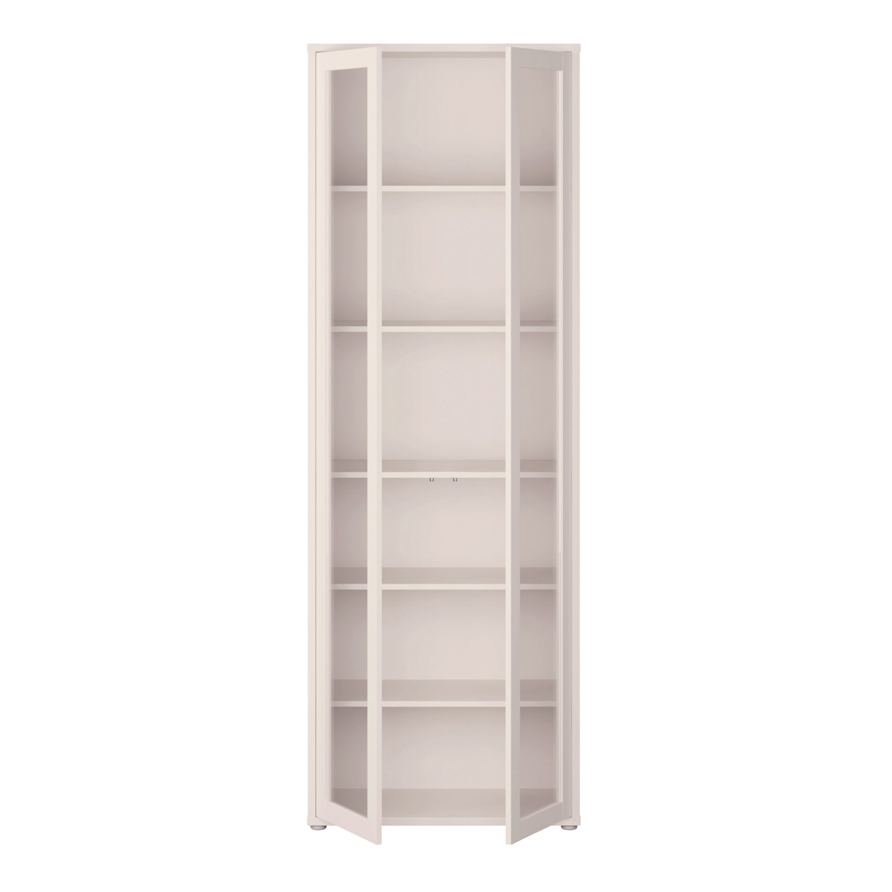 Alice Springs Slim Tall Display Cabinet with 2 Glass Doors Push-to-Open & 5 Shelves in Sand