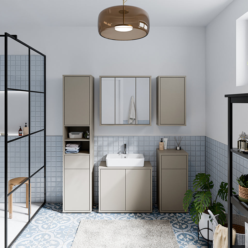 Alice Springs Under Sink Bathroom Cabinet with 2 Doors Push-to-Open in Taupe