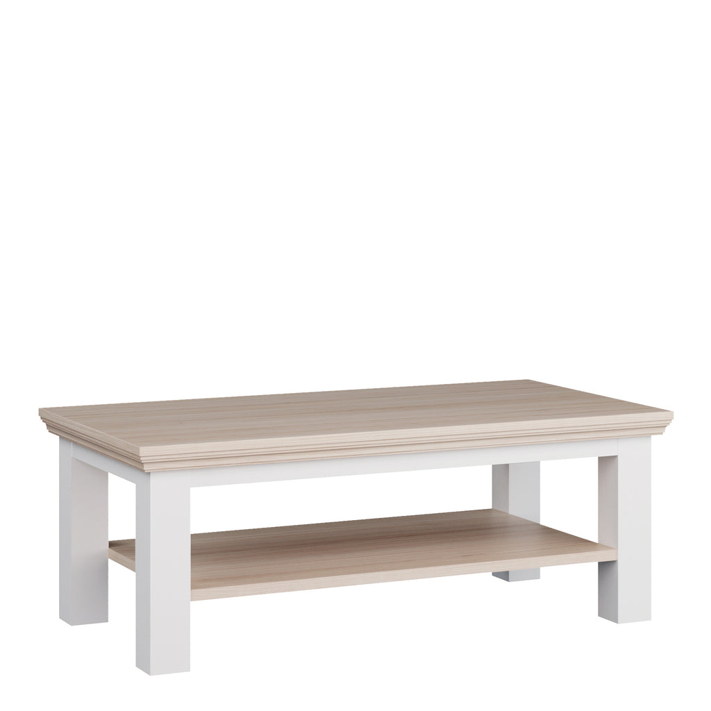 Pontypool Large Rectangular Coffee Table with Shelf in White and Riva Oak