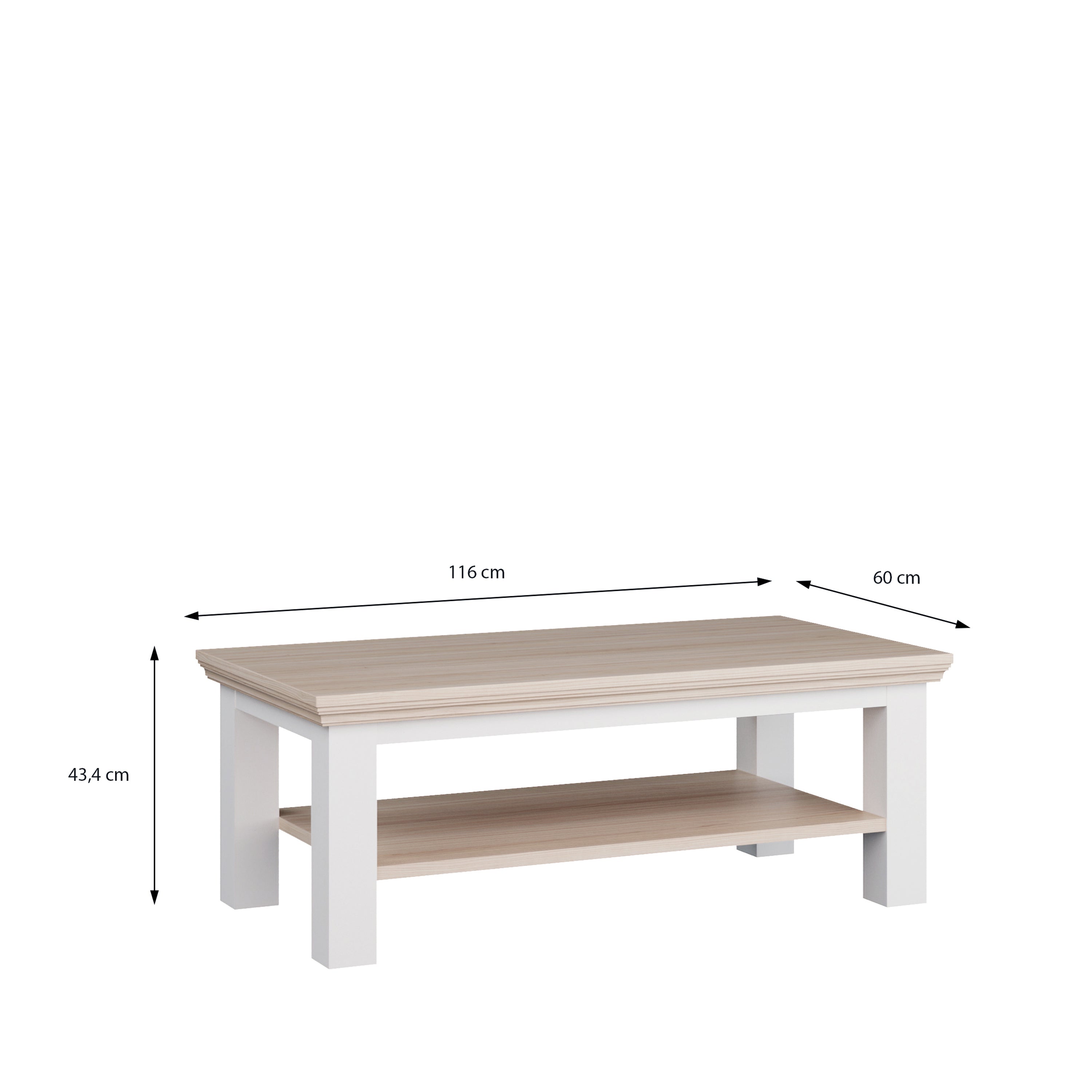 Pontypool Large Rectangular Coffee Table with Shelf in White and Riva Oak