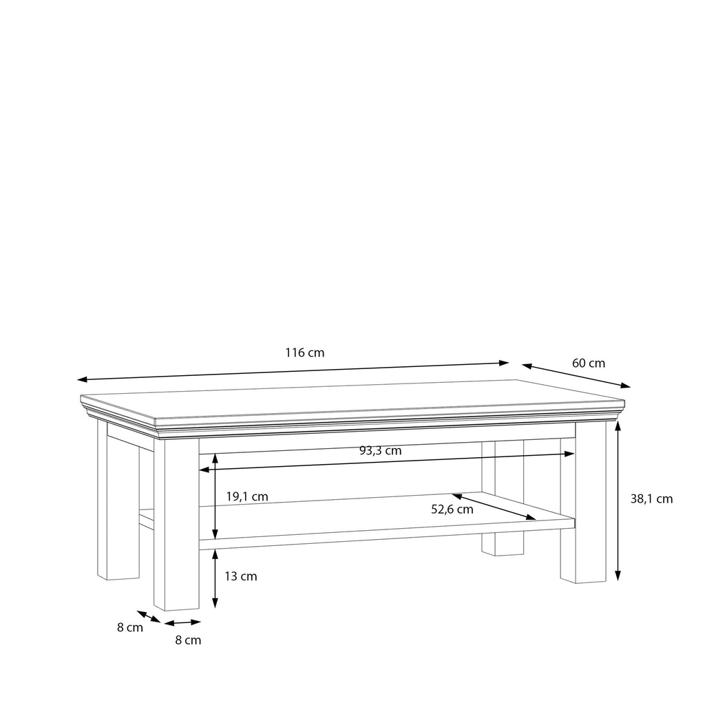 Pontypool Large Rectangular Coffee Table with Shelf in White and Riva Oak