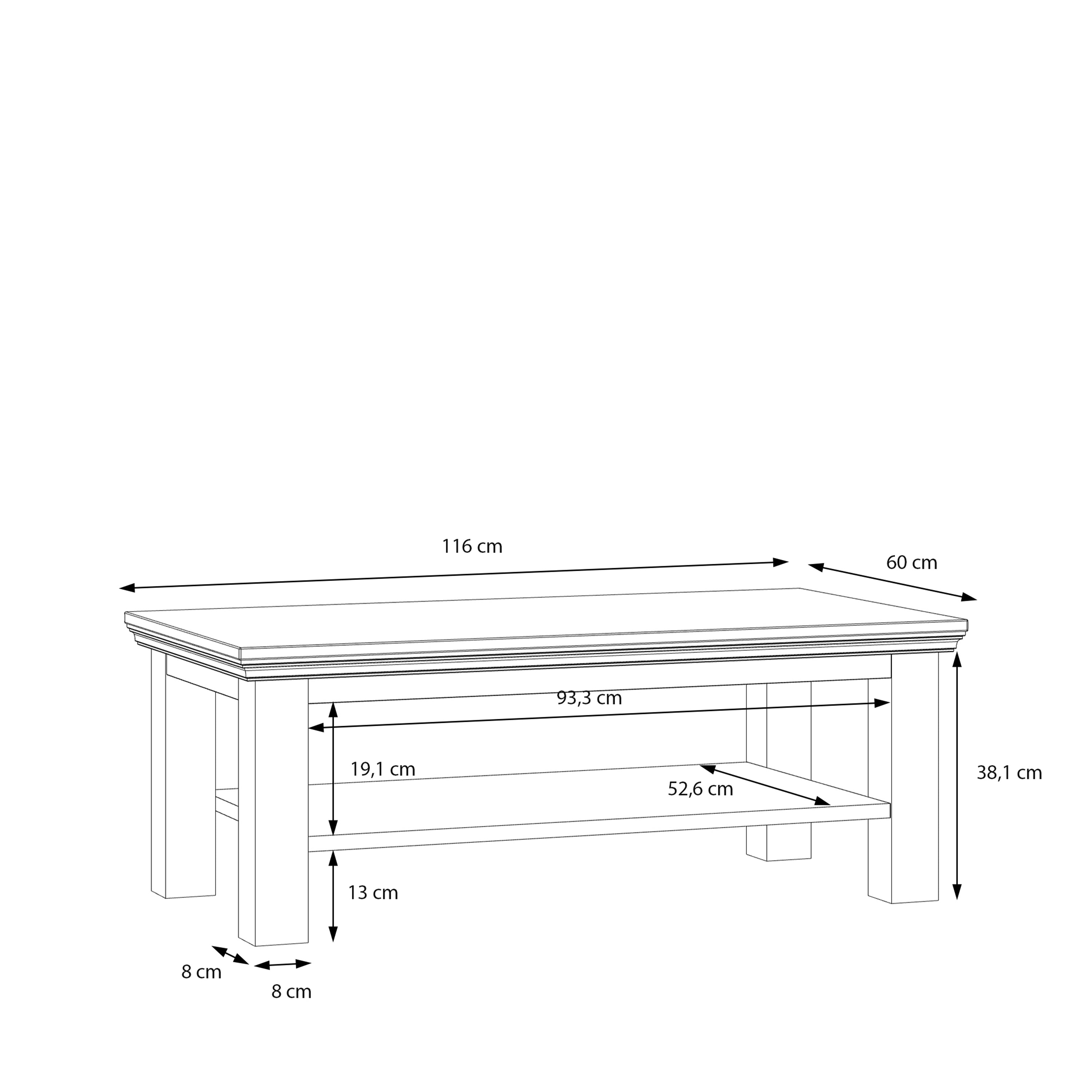 Pontypool Large Rectangular Coffee Table with Shelf in Grey and Mauvella Oak