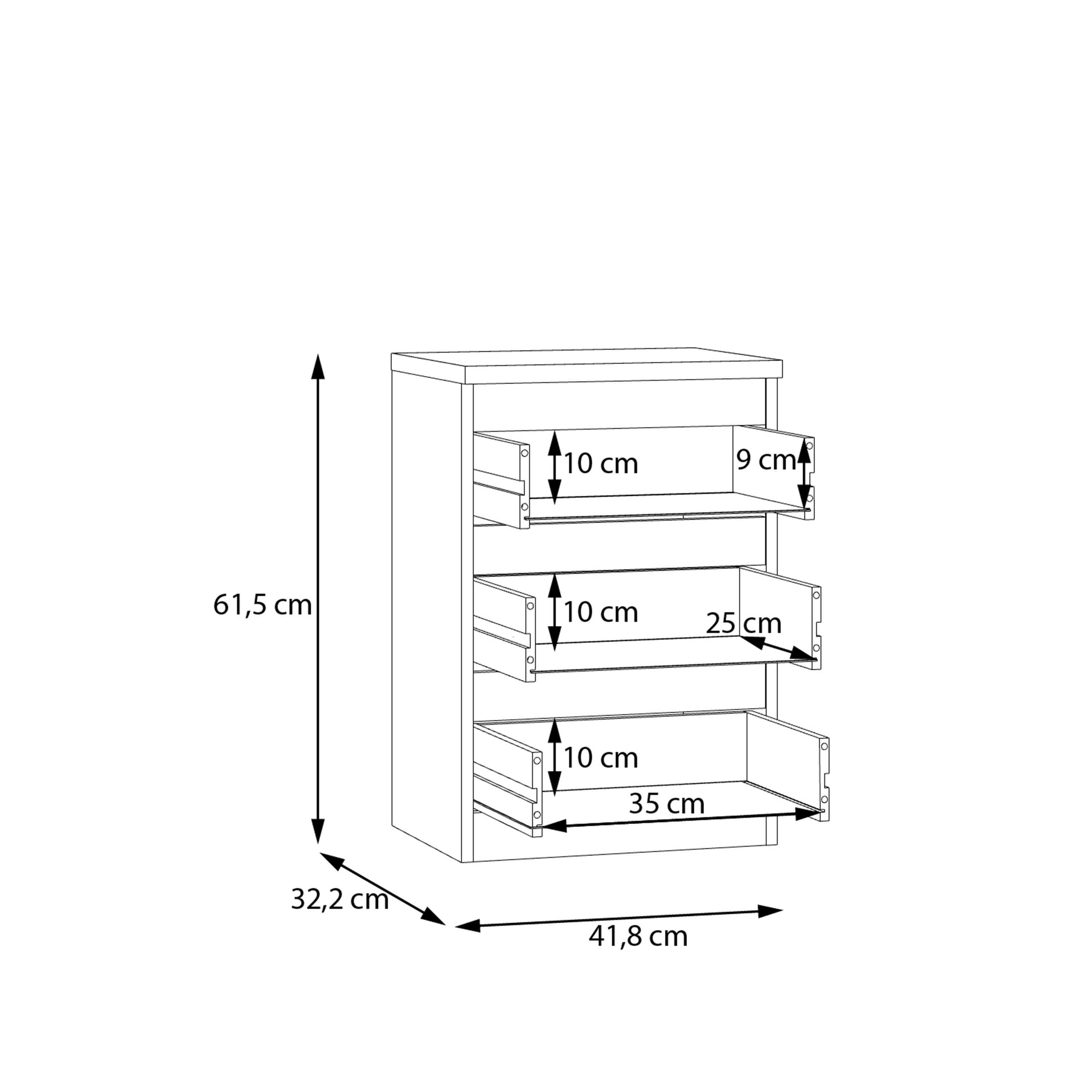 Edmore 3 Drawer Bedside Chest in Light Grey