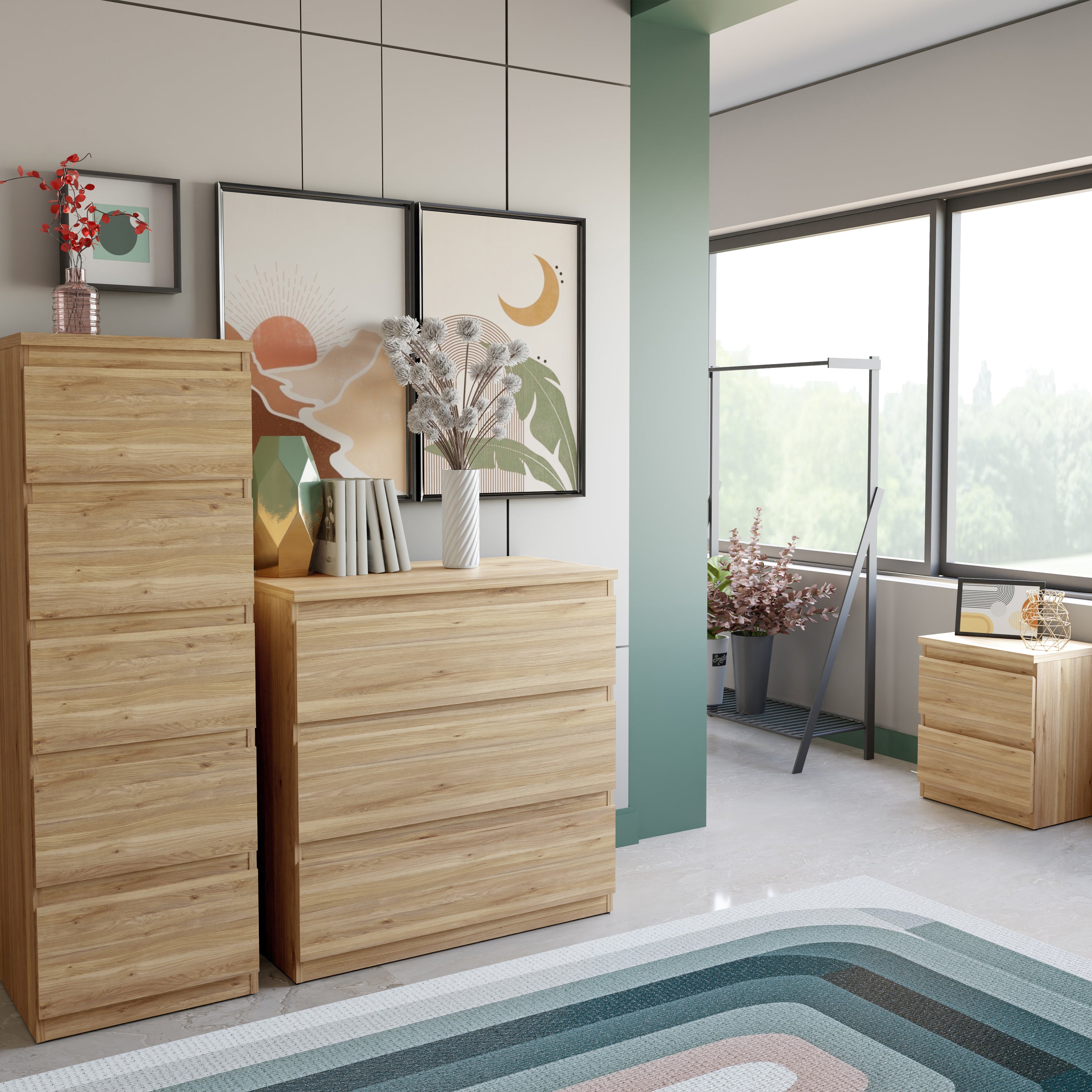 Edmore 5 Drawer Tall Narrow Chest in Mauvella Oak