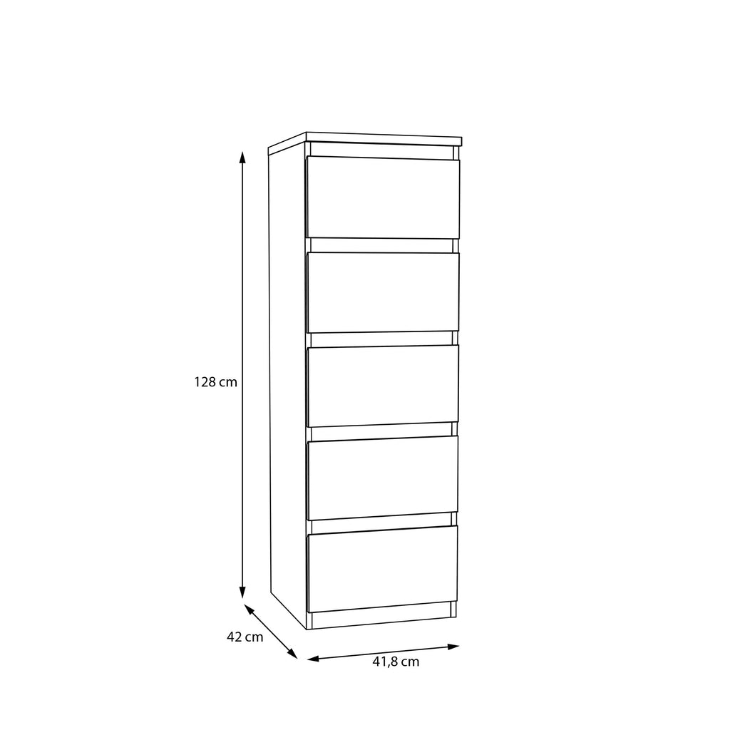 Edmore 5 Drawer Tall Narrow Chest in Mauvella Oak