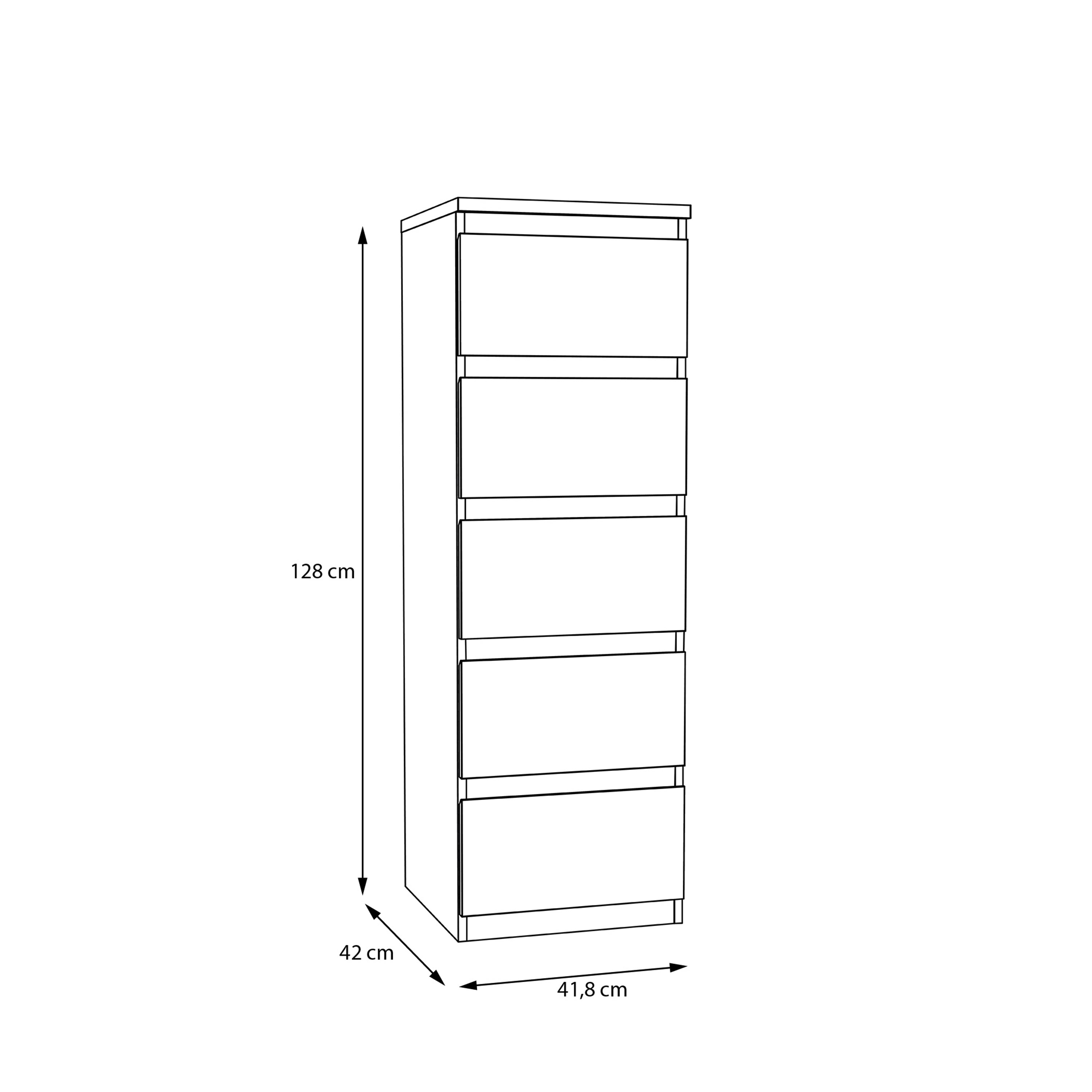Edmore 5 Drawer Tall Narrow Chest in Mauvella Oak