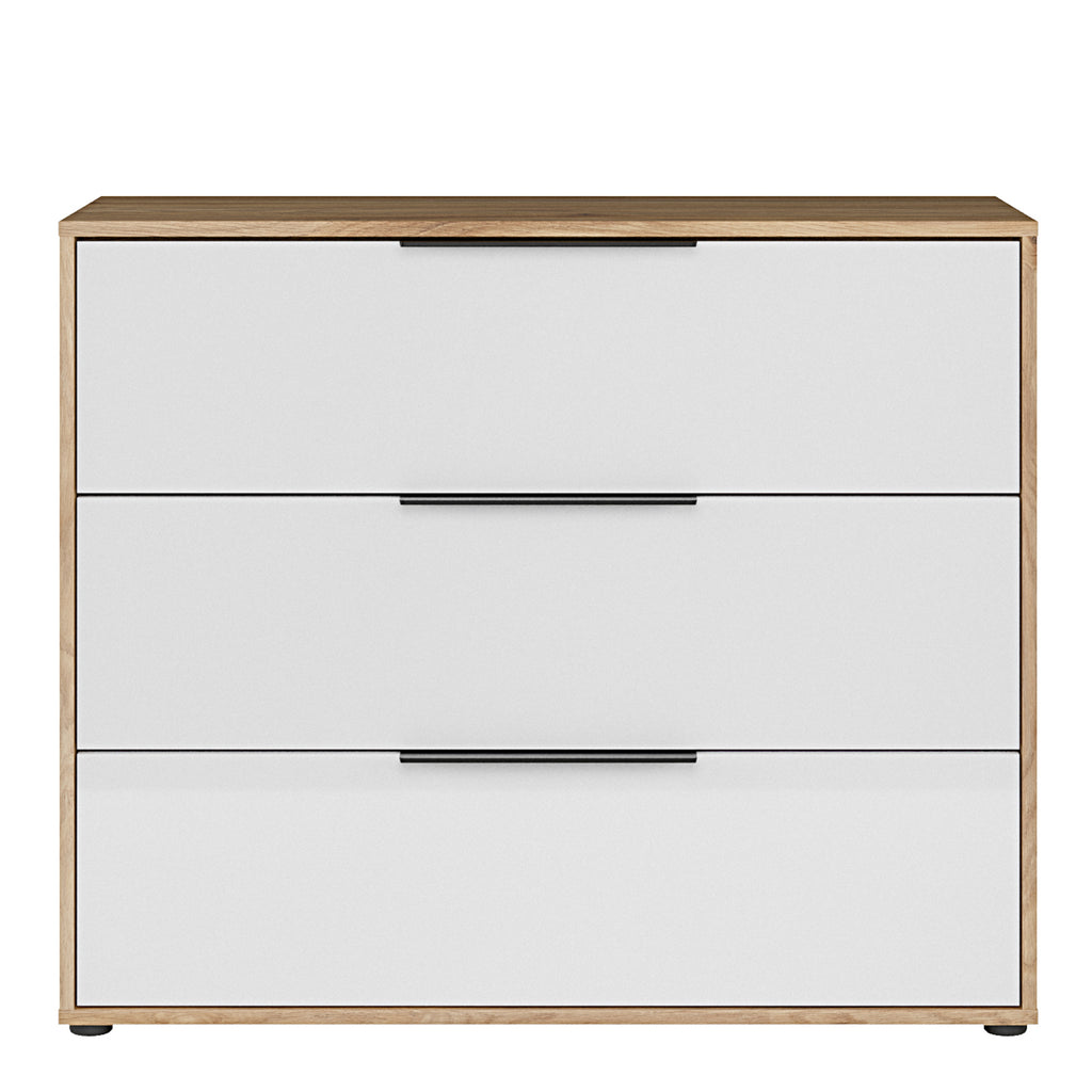 Orkney 3 Drawer Chest in Mauvella Oak and White Gloss